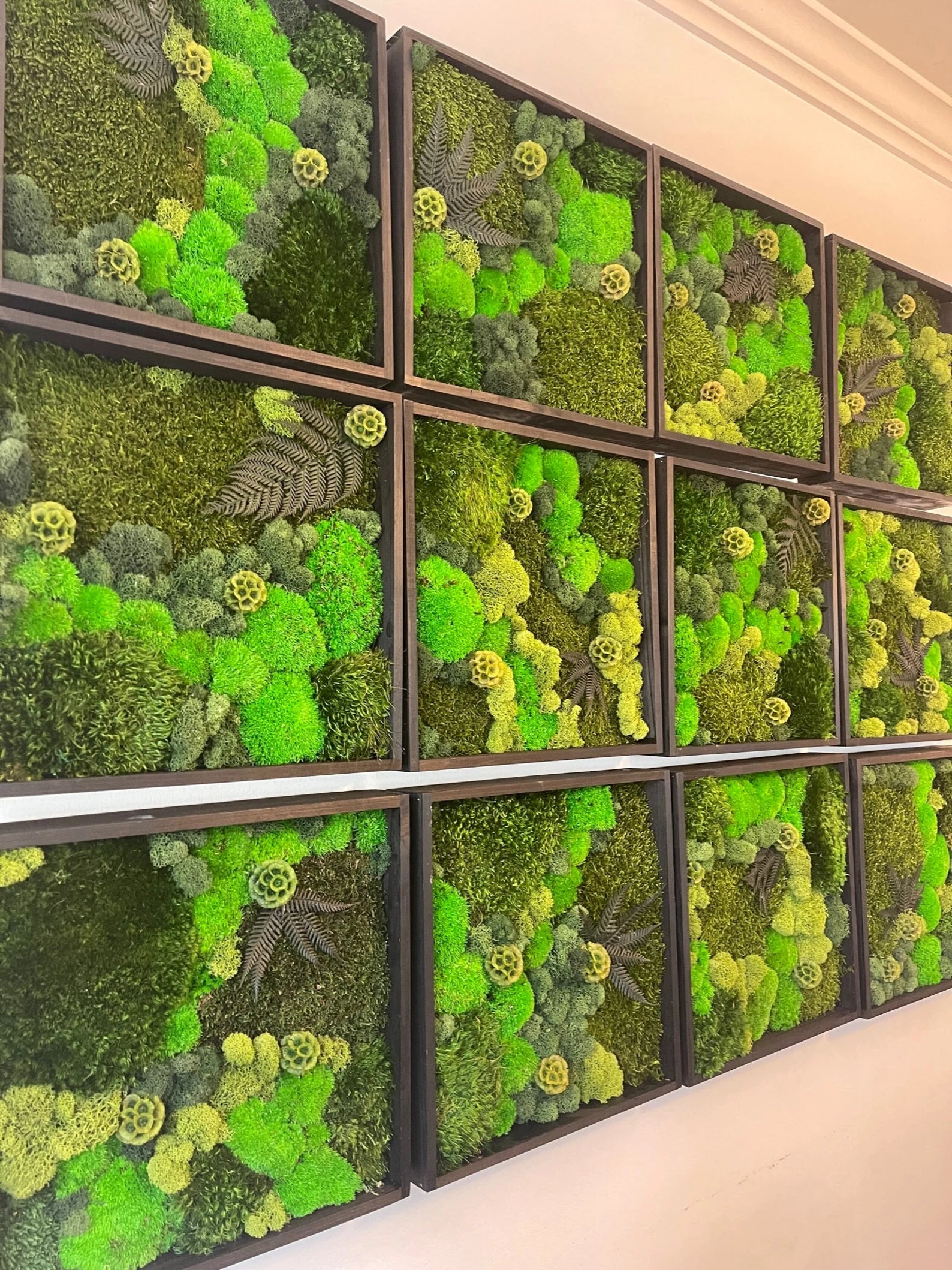Moss Wall Art – Preserved Green Moss in 12” Wood Frame | Single or Set of 12