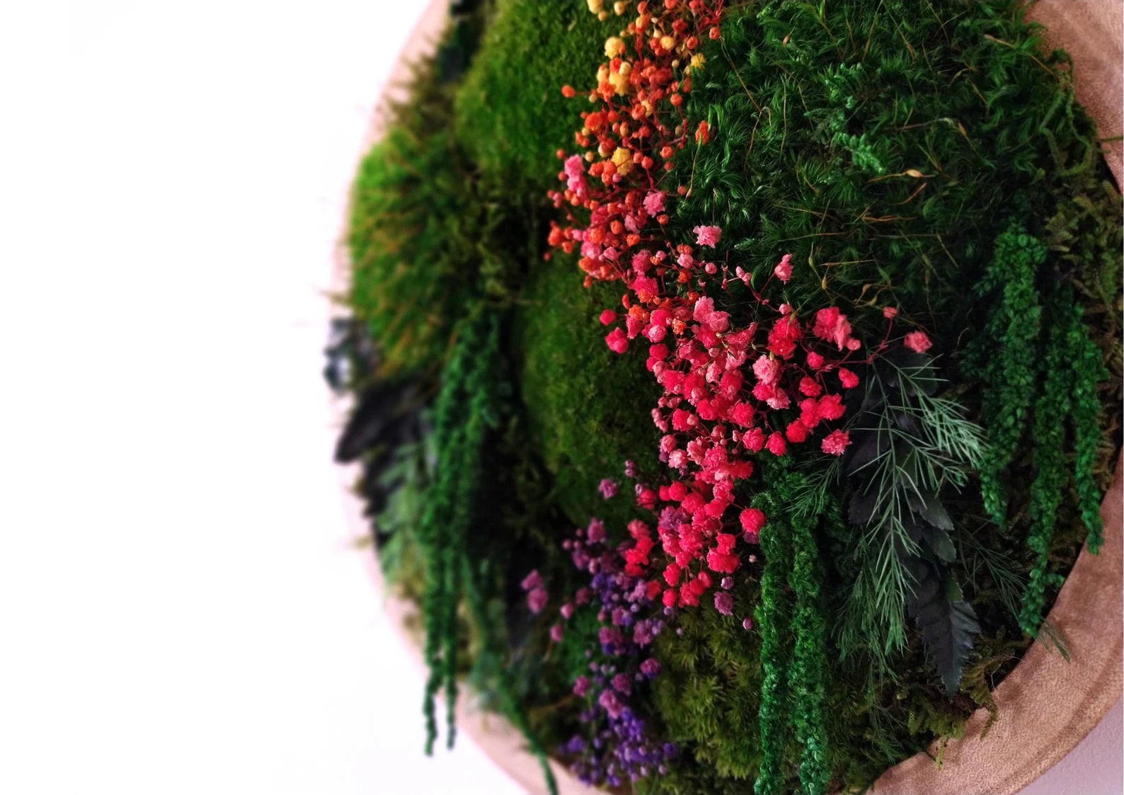 Colorful Round Moss Wall Art – Circle Wall Decor with Preserved Moss & Flowers | Modular Vertical Garden