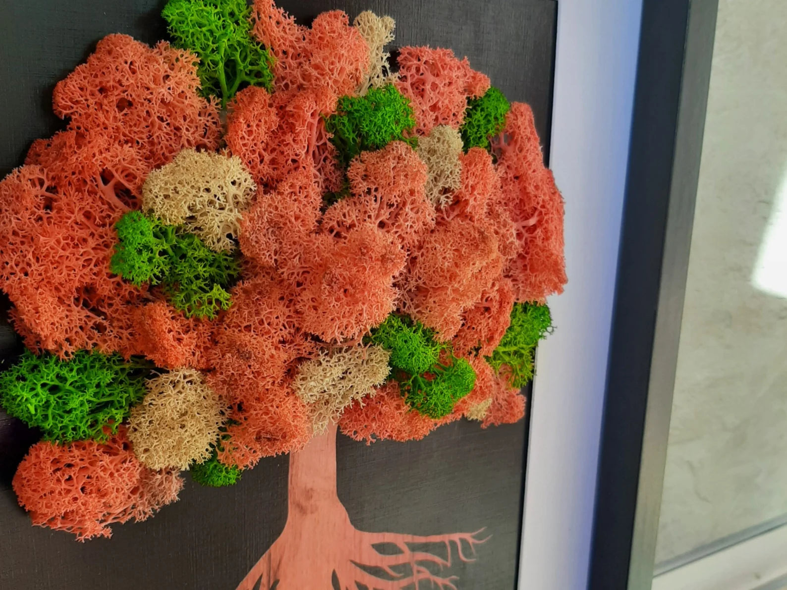 Moss Wall Art "Spring" – Tree of Life with 3 Colors Scandinavian Reindeer Moss, 30x40 cm