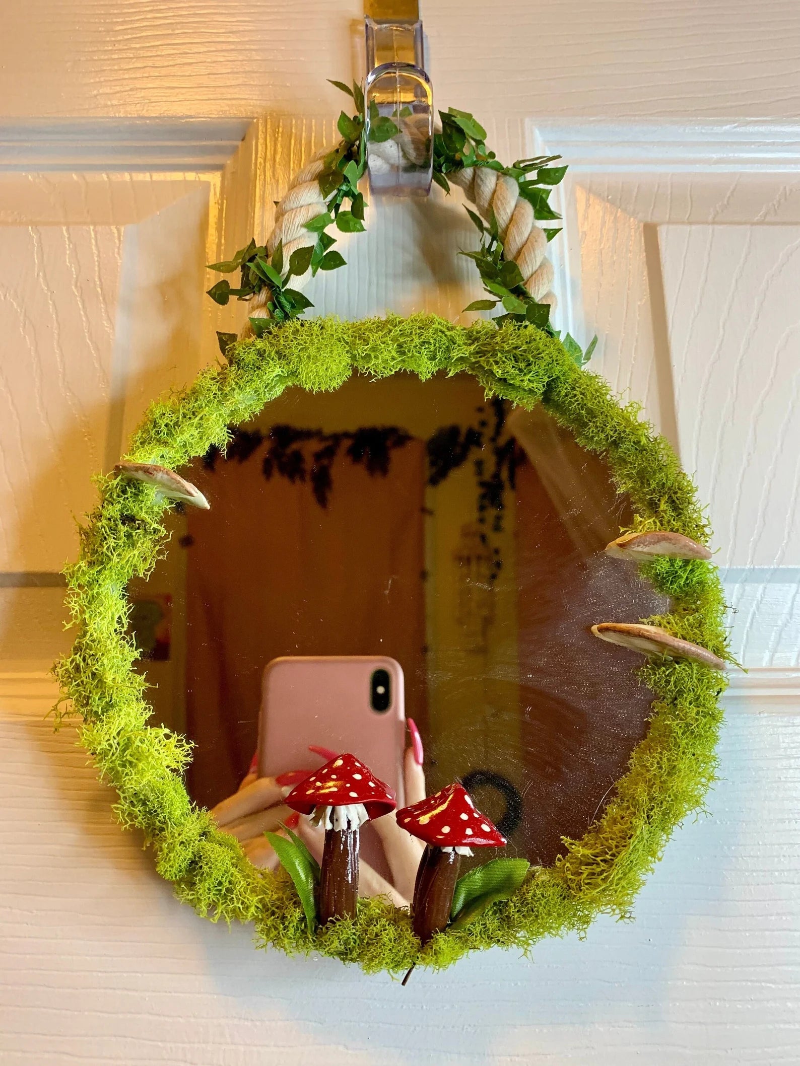 Mushroom Fairy Moss Mirror – Handmade Cottagecore Fairycore Wall Decor