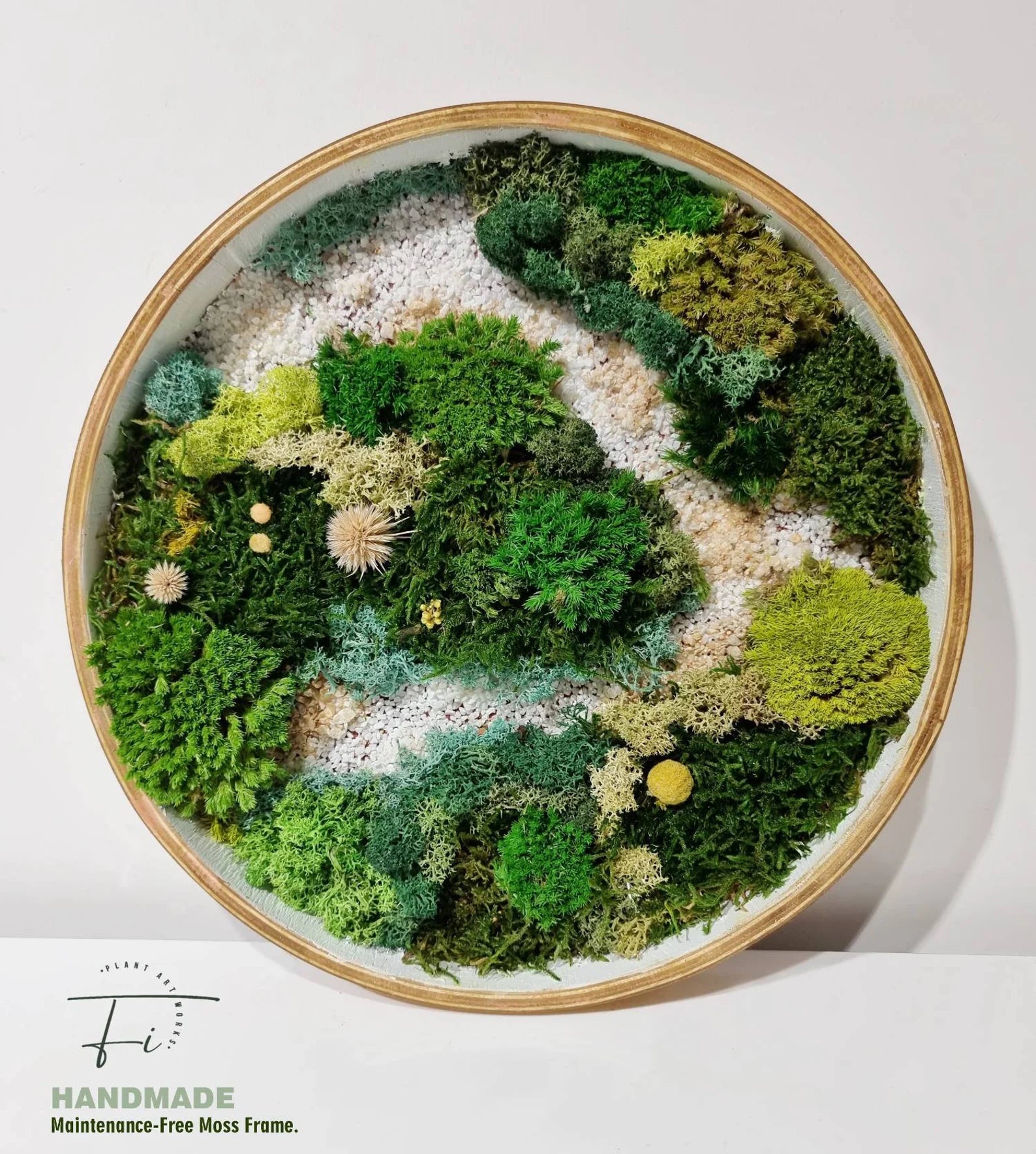 Round Preserved Moss Wall Art – Forest-Inspired Wooden Frame Decor