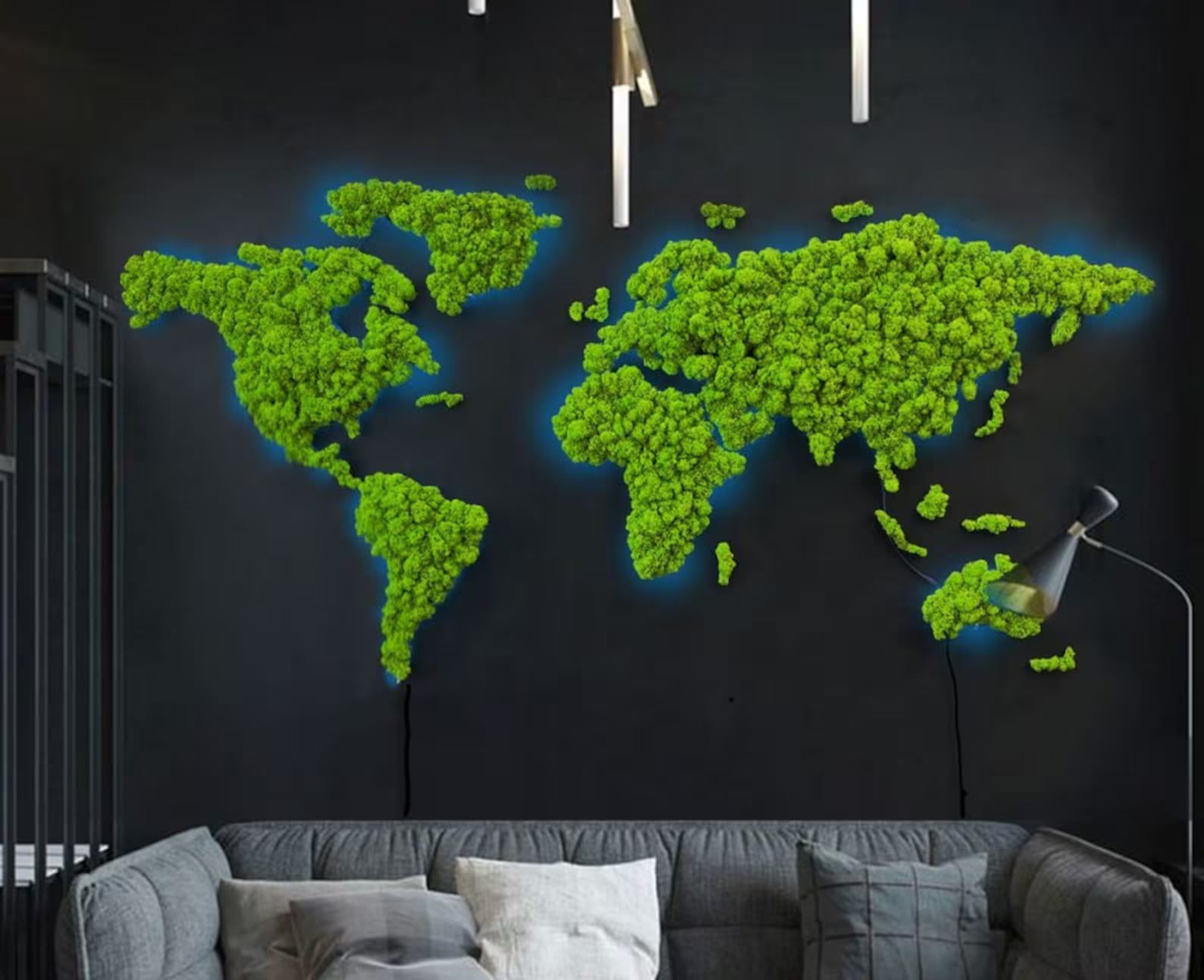 Moss LED Wall Art – Illuminated World Map Green Decor