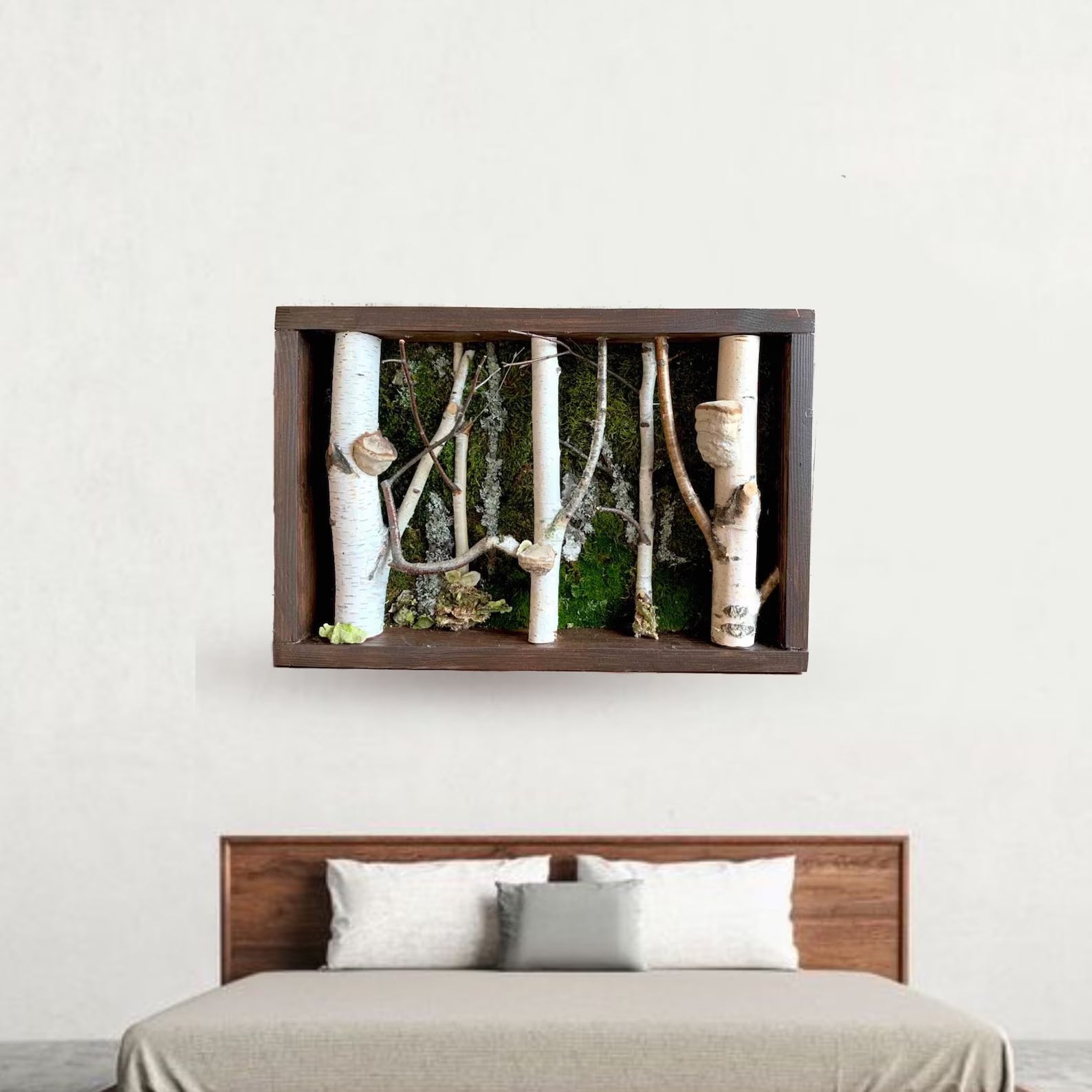 Birch Tree Moss Wall Art – Handmade Forestcore Wall Decor with Natural Birch Branches