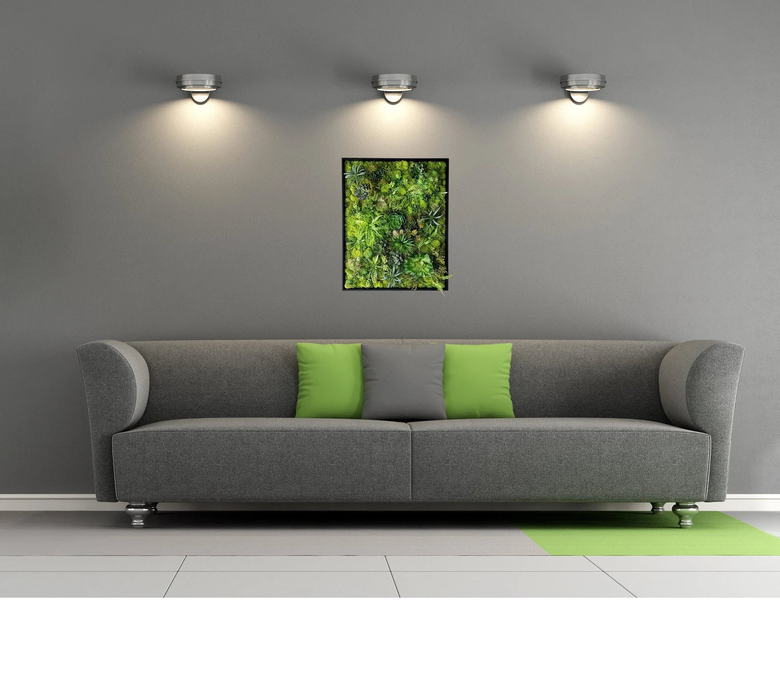 Faux Succulent Moss Wall Art – Handmade Preserved Moss Picture in Black Frame