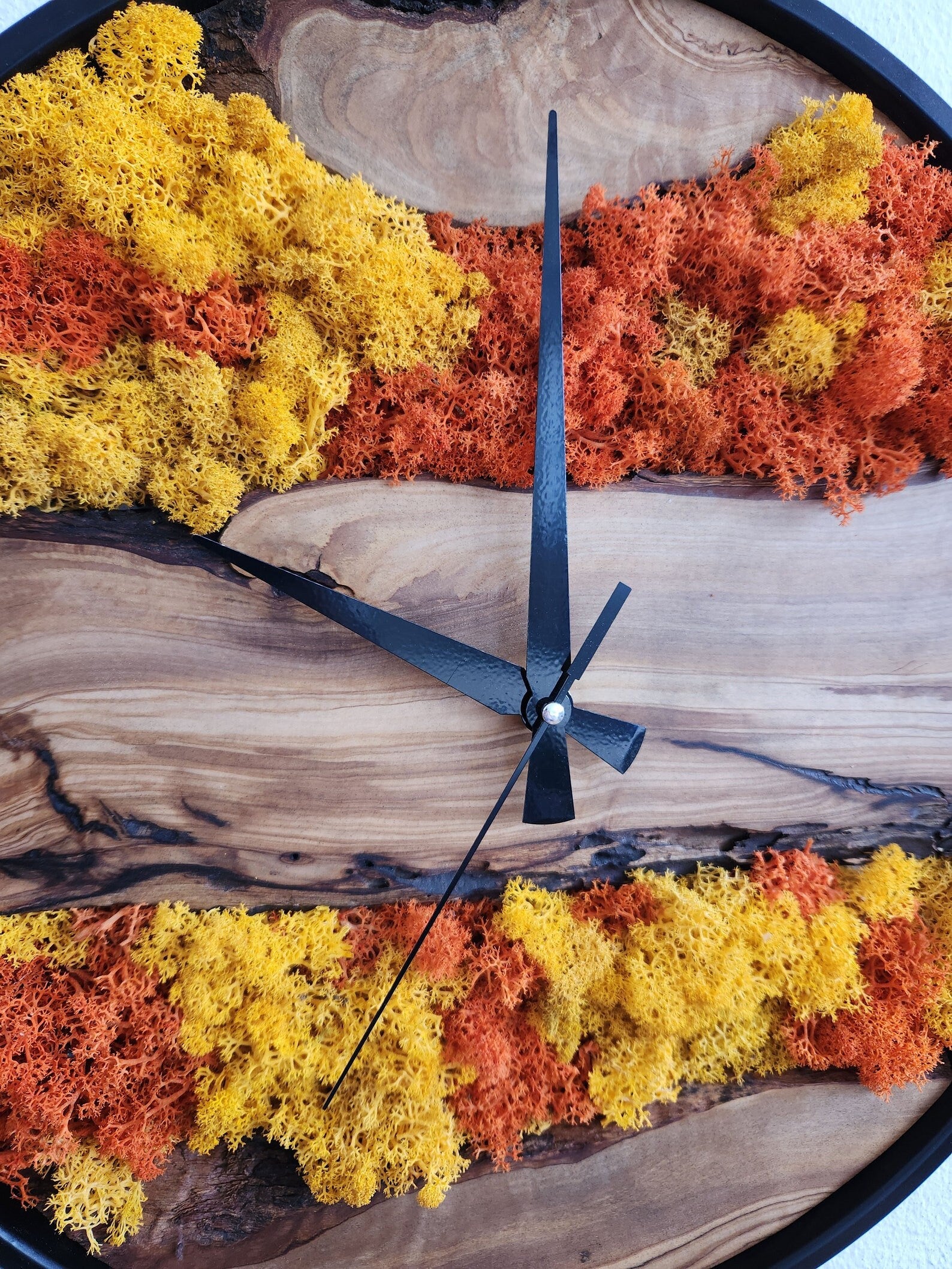 Handmade Moss and Olive Wood Wall Clock – Boho Home Decor