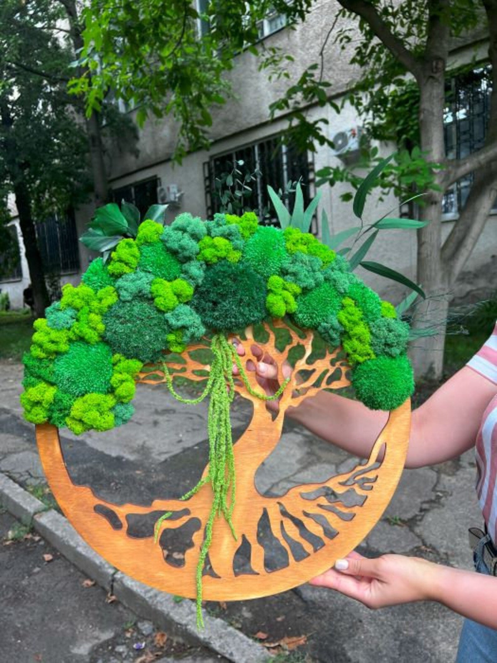 Moss Tree Wall Art – Tree of Life Wooden Wall Decor – Large Green Eco Home Decoration