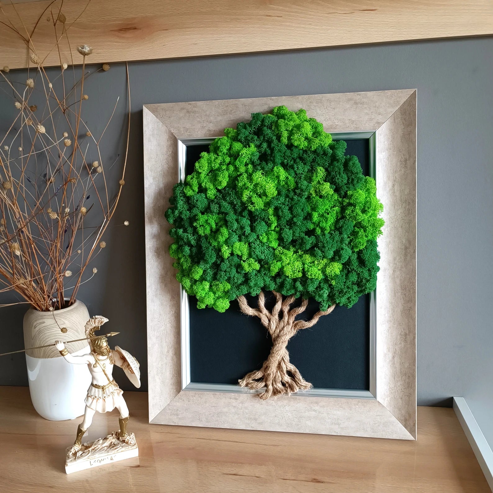 Tree of Life Moss Wall Art – Living Picture with Preserved Flowers, Home Wall Decor