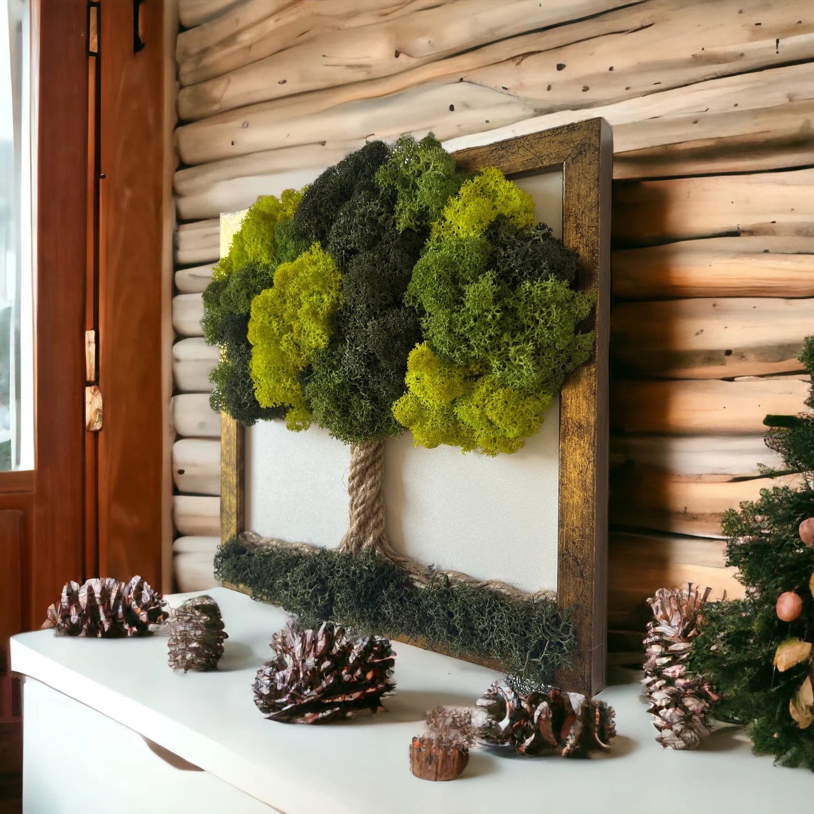 Green Moss Wall Art – Preserved Moss Tree, Tree of Life Wall Decor, Therapy Office and Home Decoration, Spring Nature Gift
