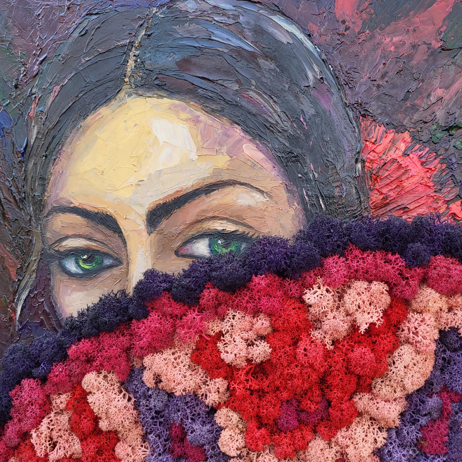 Mixed Media Moss Art – Oil Painting Nature Wall Decor