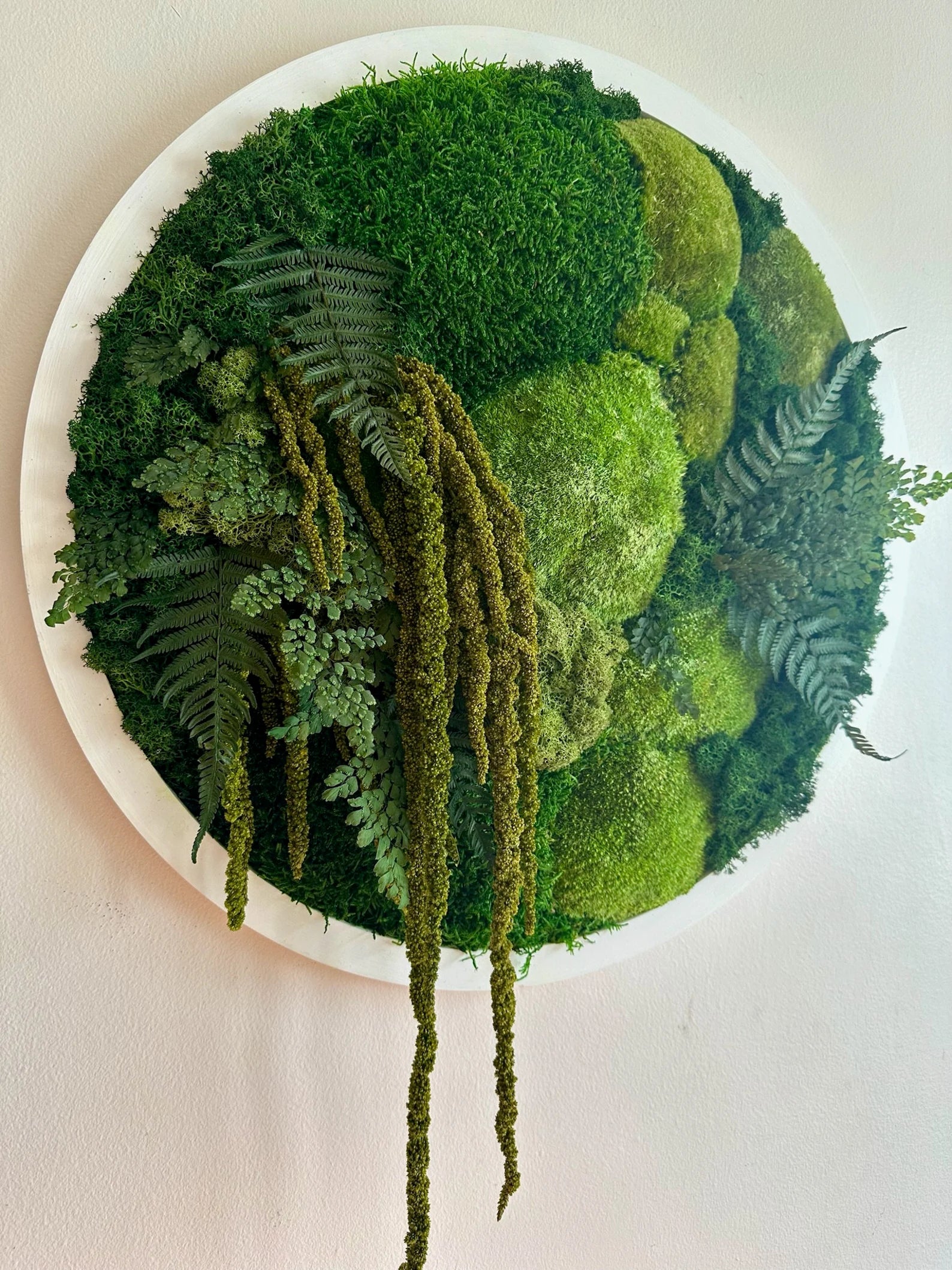 Round Moss Wall Art – 20" Circle Frame with Preserved Reindeer & Sheet Moss