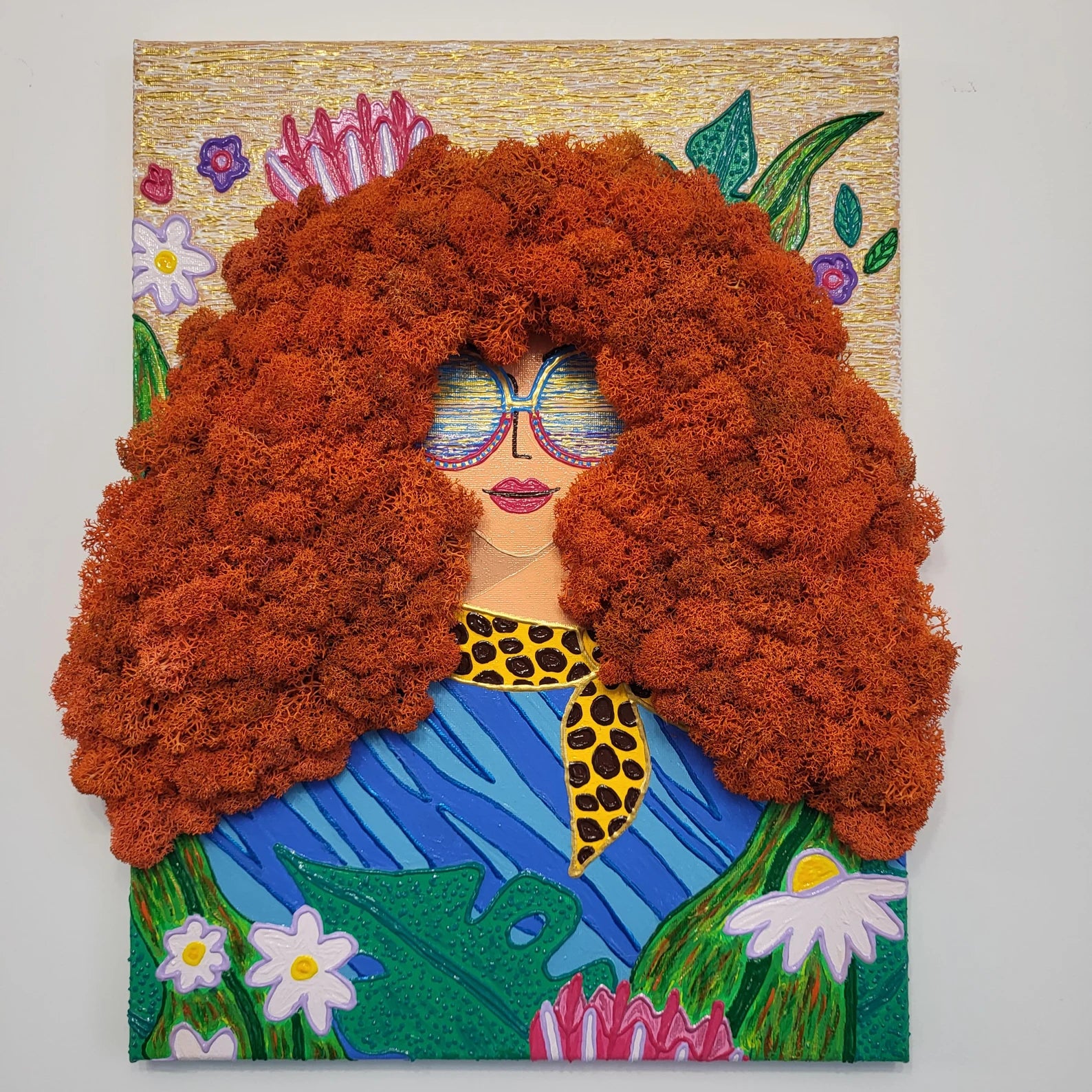Eco Moss Painting | Red-Haired Woman Portrait Wall Hanging Decor