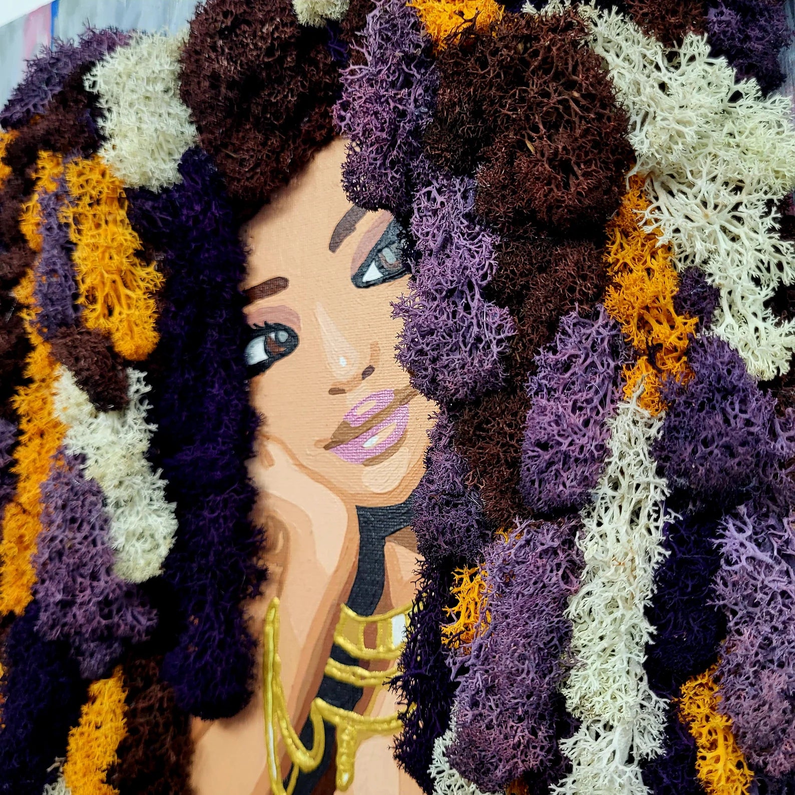 Moss Art – Woman Portrait with Moss Hair | Eco-Friendly Wall Hanging Decor