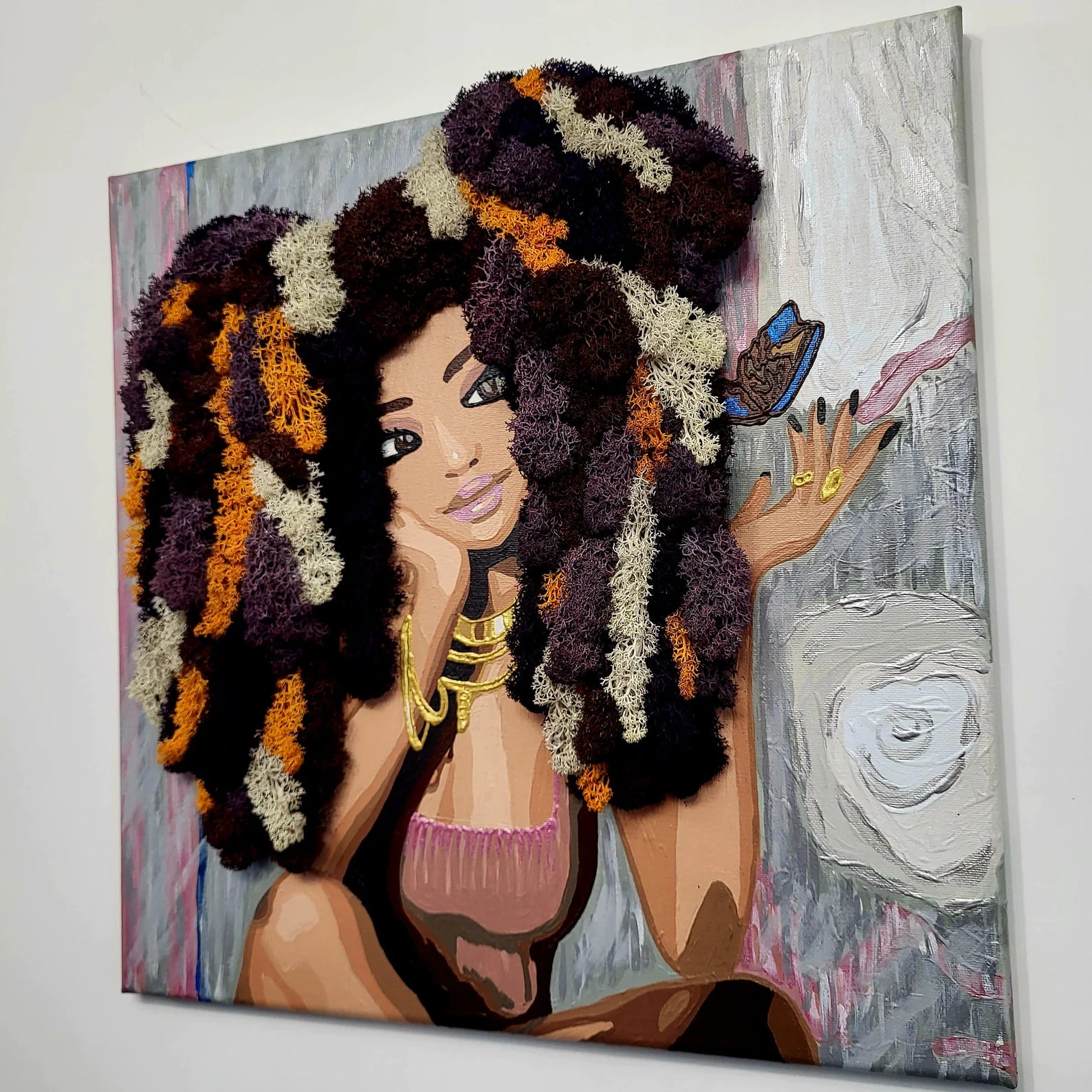 Moss Art – Woman Portrait with Moss Hair | Eco-Friendly Wall Hanging Decor