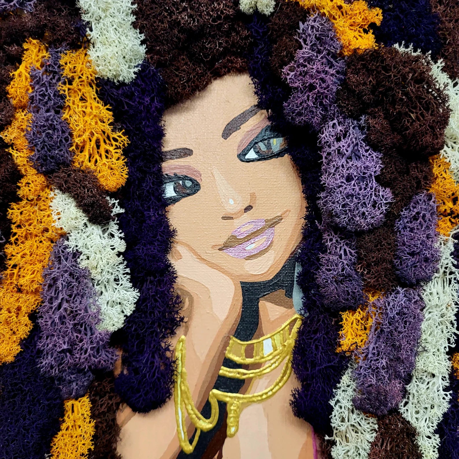 Moss Art – Woman Portrait with Moss Hair | Eco-Friendly Wall Hanging Decor