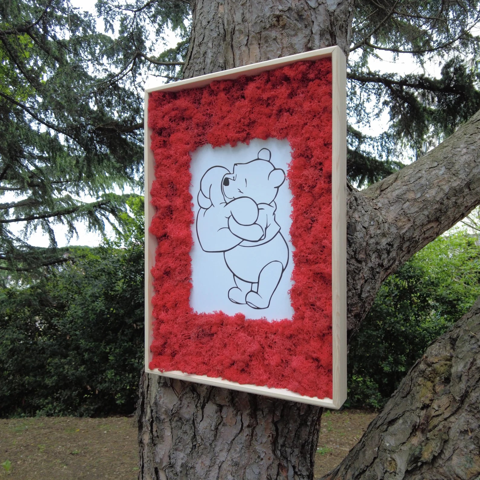 Moss Wall Decor – Wooden Framed Moss Art Panel, Natural Reindeer Moss Heart Design, Real Plant Wall Art, Handmade Home Decor, Winnie Inspired Cartoon Style