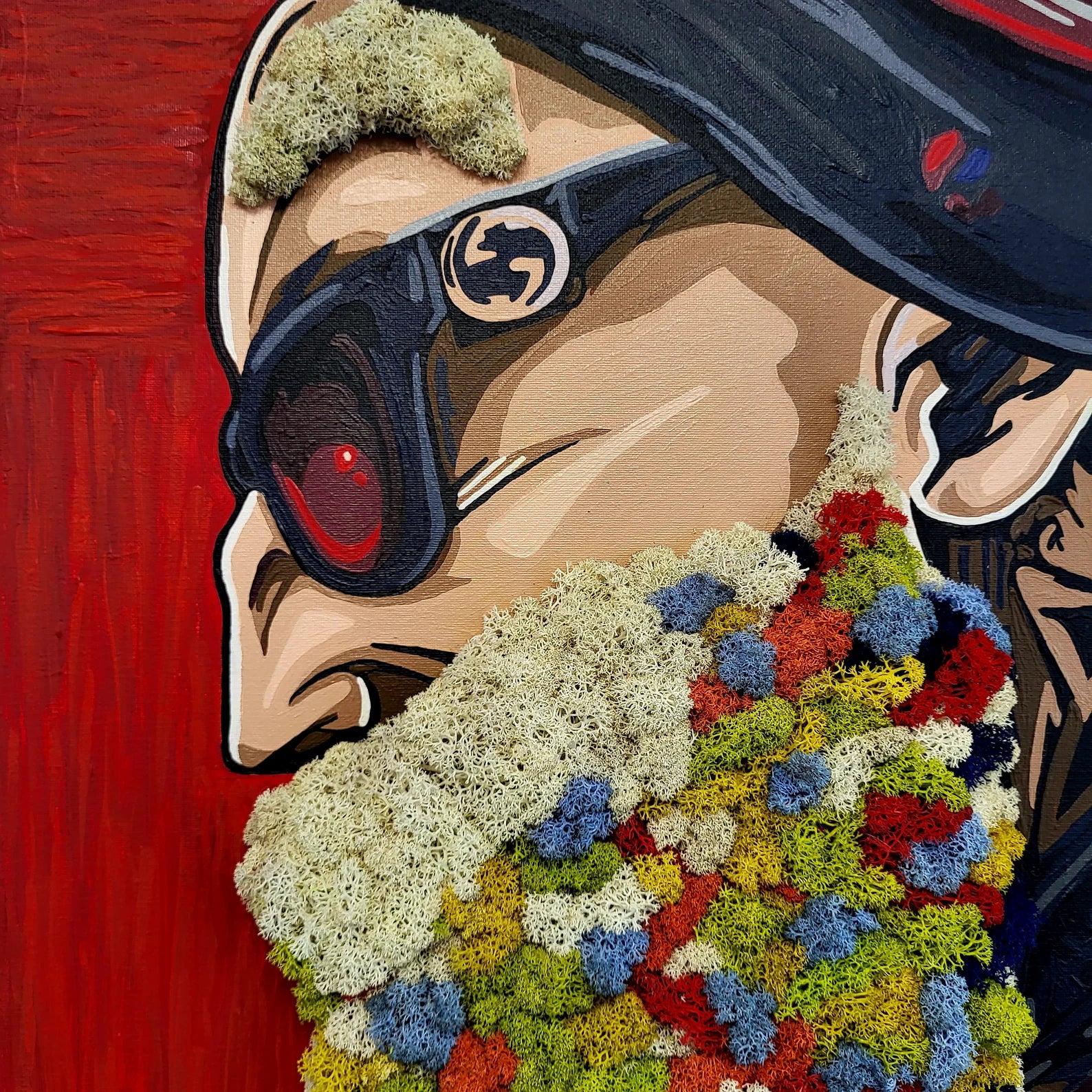 Eco Moss Art | Vibrant Beard Portrait for Modern Wall Hanging