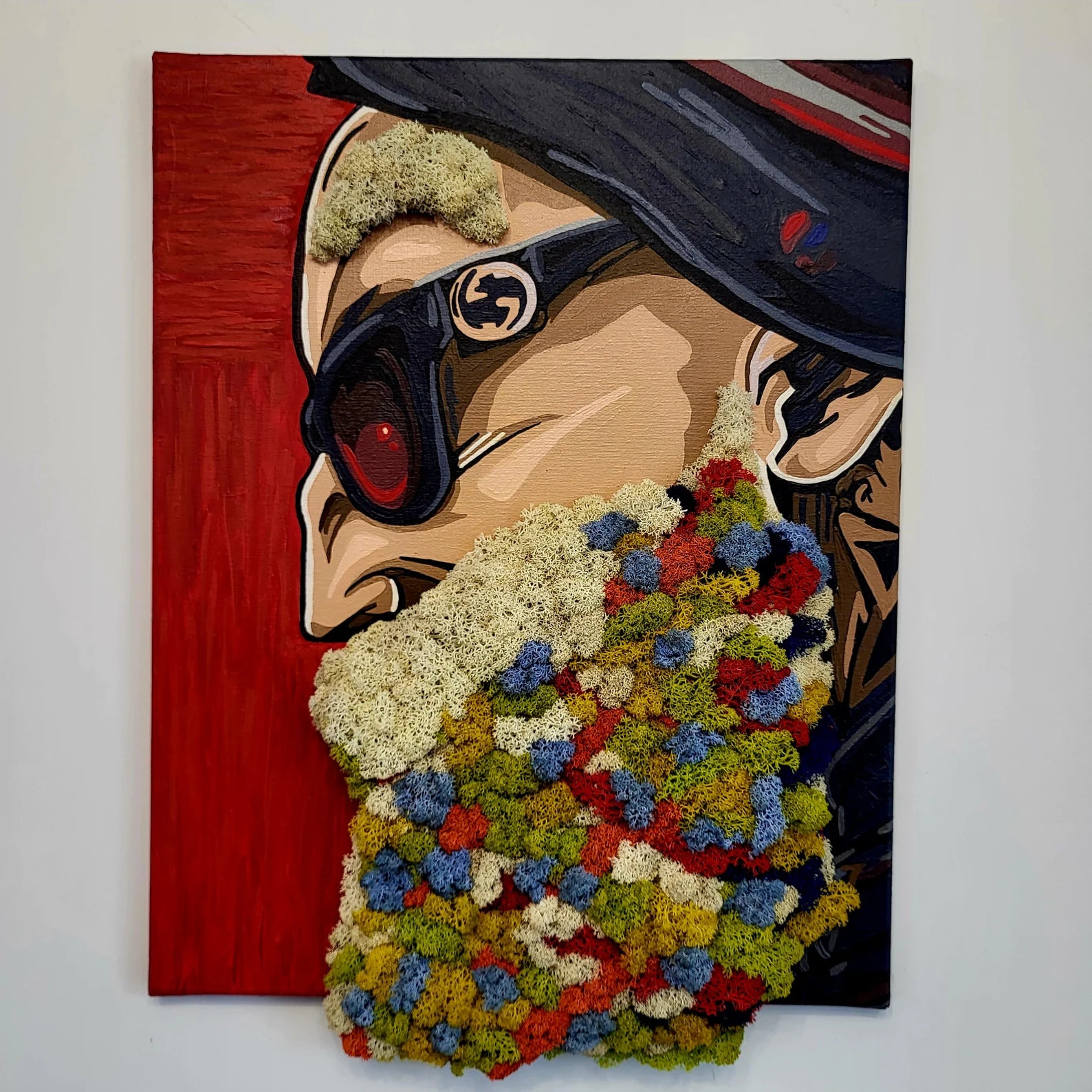 Eco Moss Art | Vibrant Beard Portrait for Modern Wall Hanging