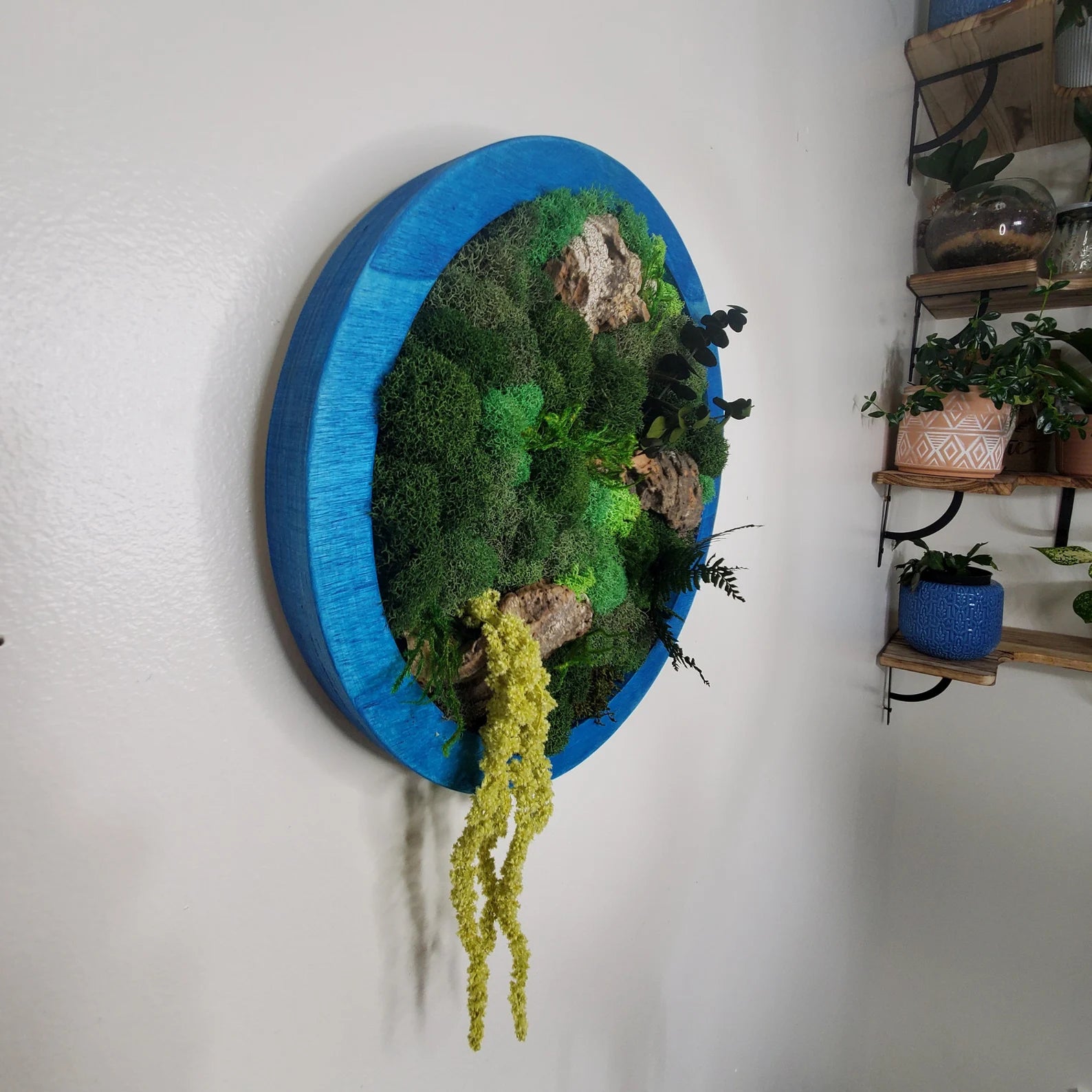 Boho Honeycomb Moss Wall Art – Hexagonal Botanical Frame Set