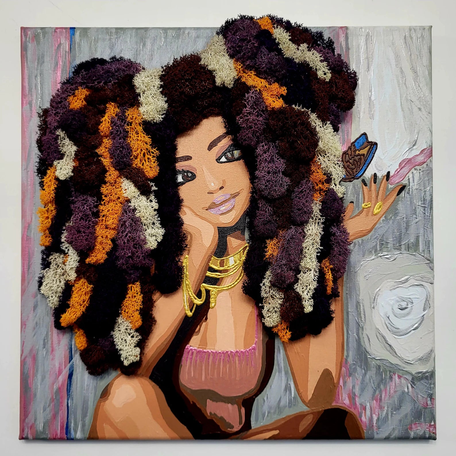 Moss Art – Woman Portrait with Moss Hair | Eco-Friendly Wall Hanging Decor