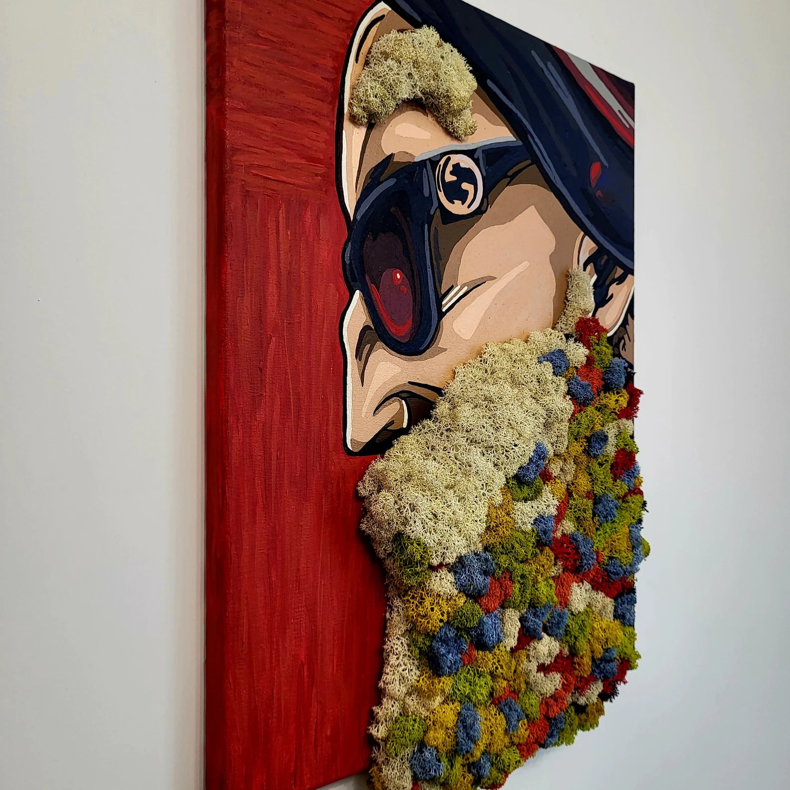 Eco Moss Art | Vibrant Beard Portrait for Modern Wall Hanging