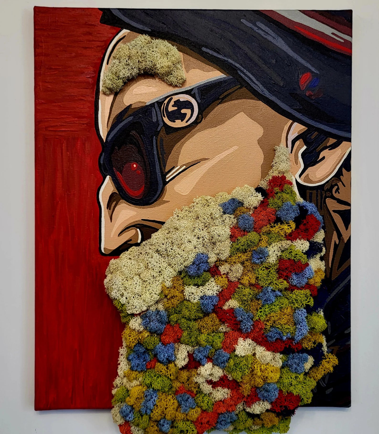 Eco Moss Art | Vibrant Beard Portrait for Modern Wall Hanging