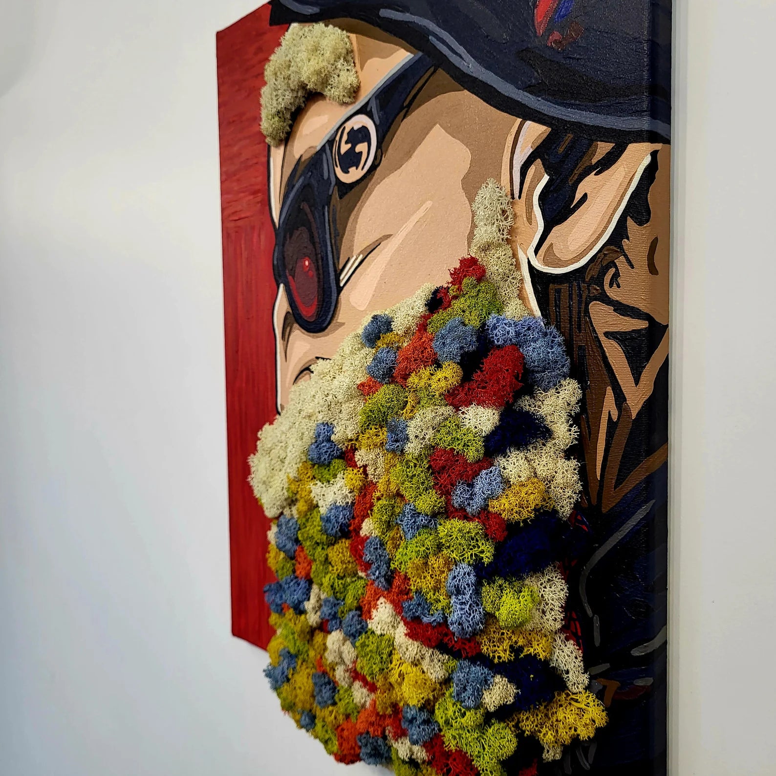Eco Moss Art | Vibrant Beard Portrait for Modern Wall Hanging