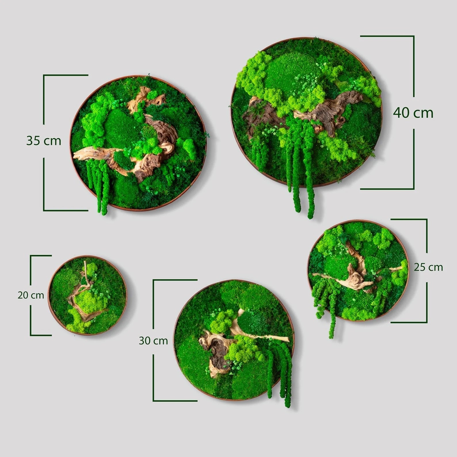 Wooden Moss Wall Art – Circular Green Wall Panel – Handmade Moss Decor