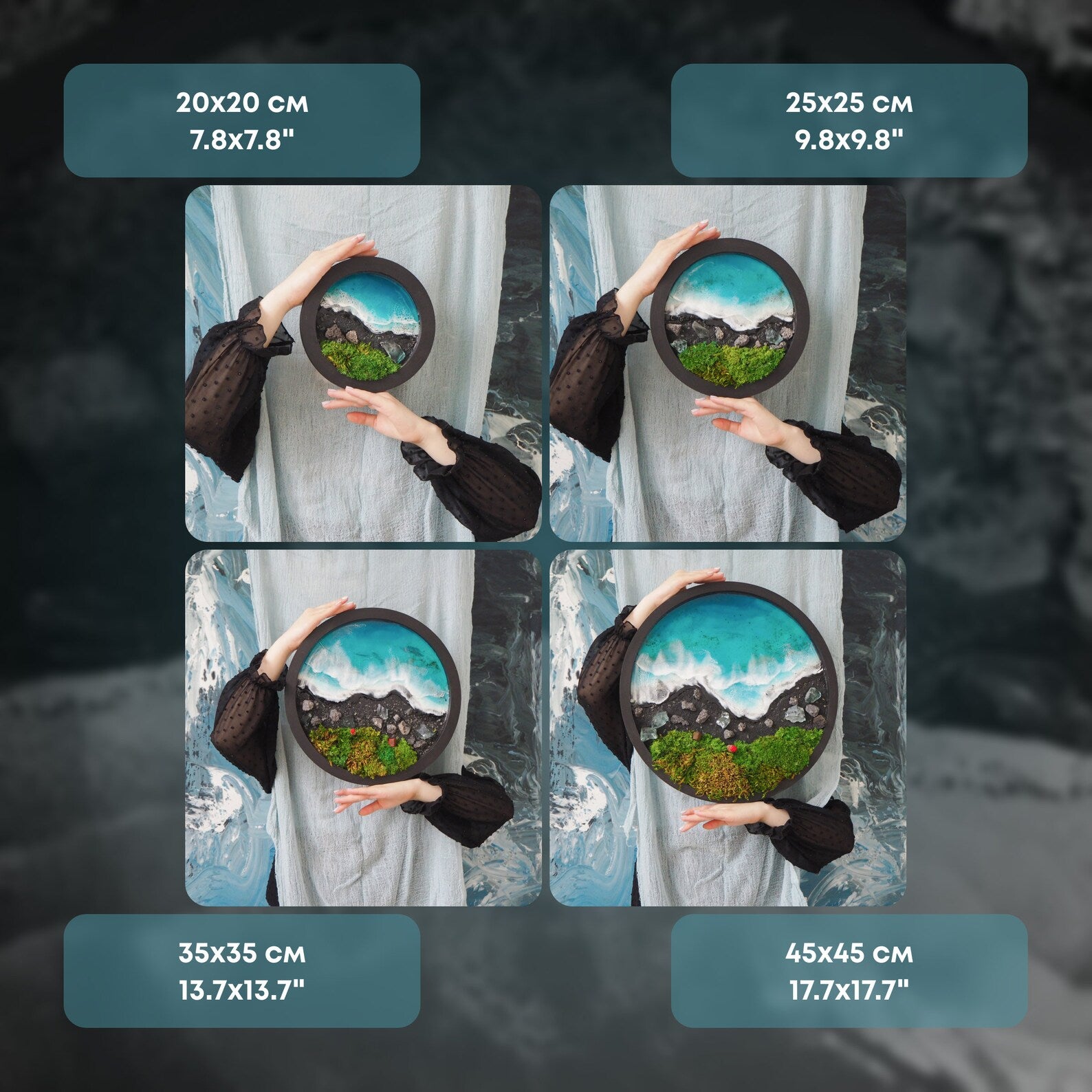 Preserved Moss Wall Art with Epoxy Resin Ocean – Coastal Scandinavian Hanging Sea Decor