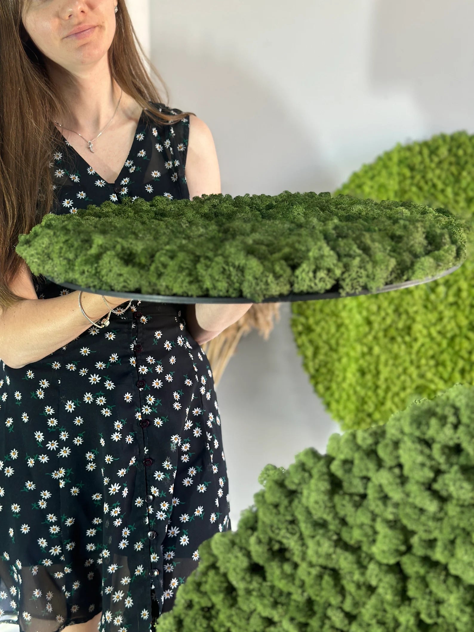 Modern Round Moss Wall Art – Preserved Green Circles for Eco-Friendly Décor