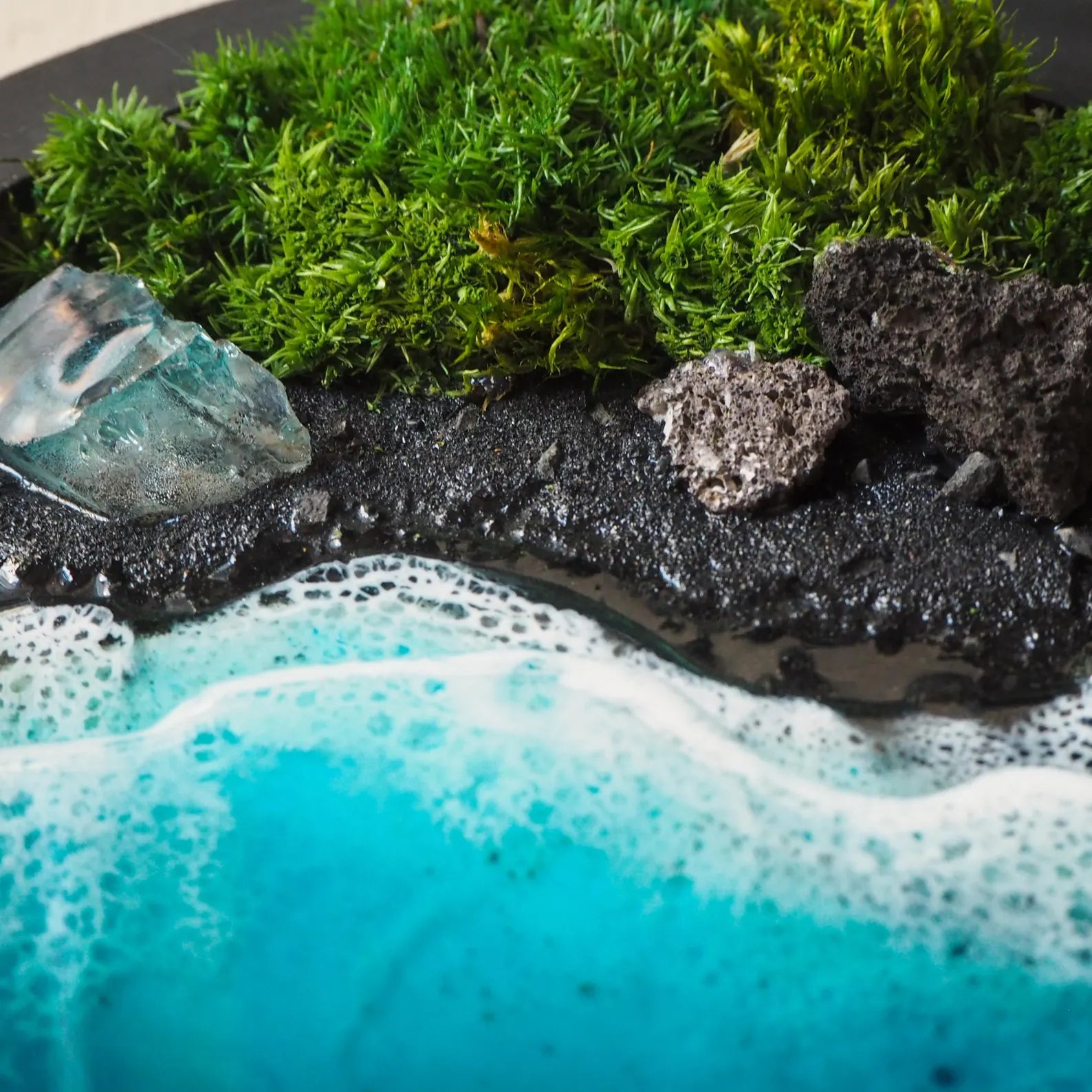 Preserved Moss Wall Art with Epoxy Resin Ocean – Coastal Scandinavian Hanging Sea Decor