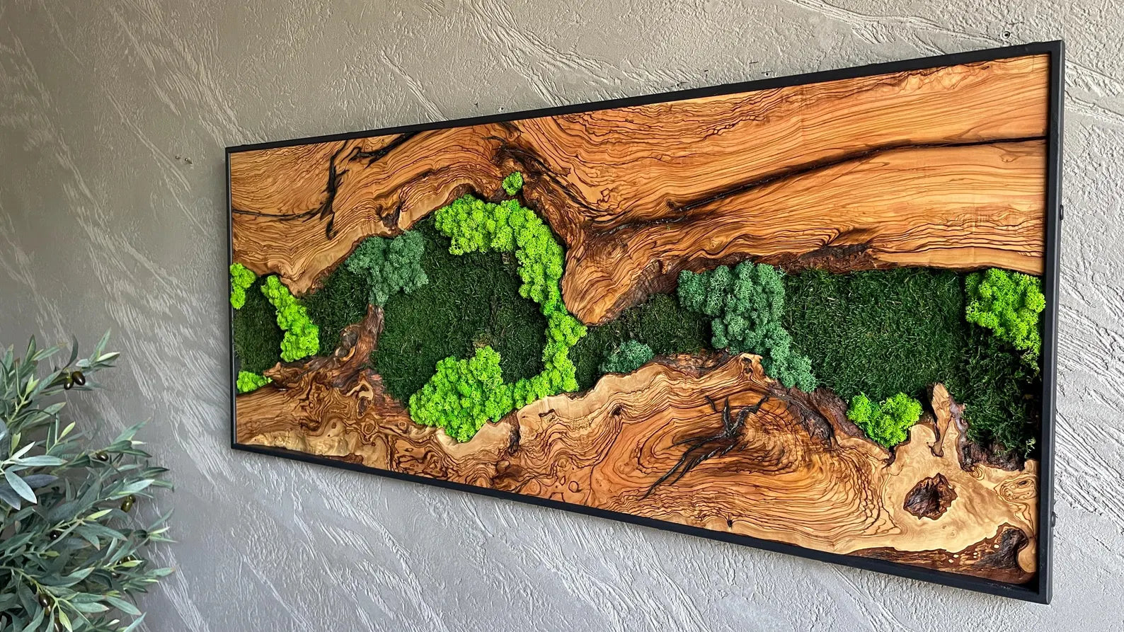 Moss and Wood Wall Art – Rustic Natural Wall Decor for Home or Office