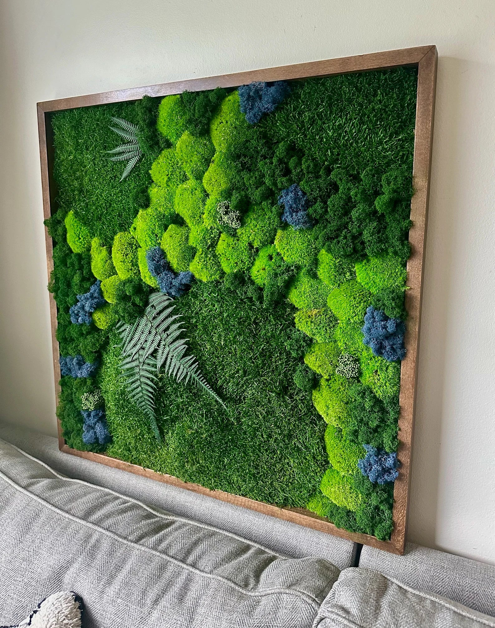 Moss Wall Art – Preserved Green & Blue Moss in Wood Frames (30"x30" / 15"x30")