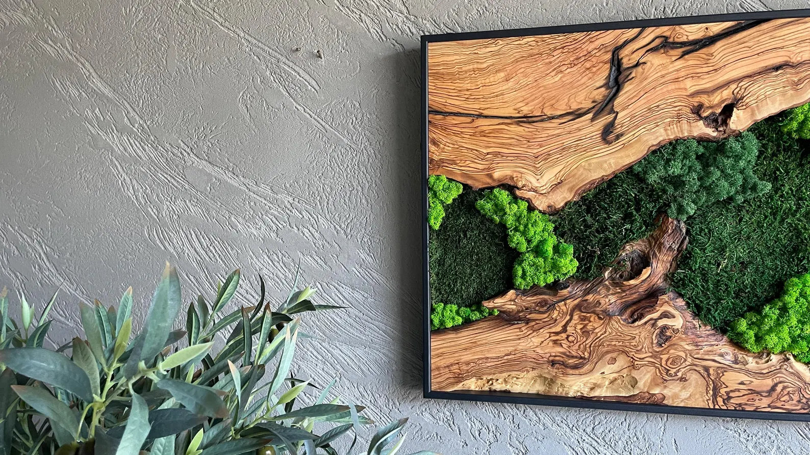 Moss and Wood Wall Art – Rustic Natural Wall Decor for Home or Office