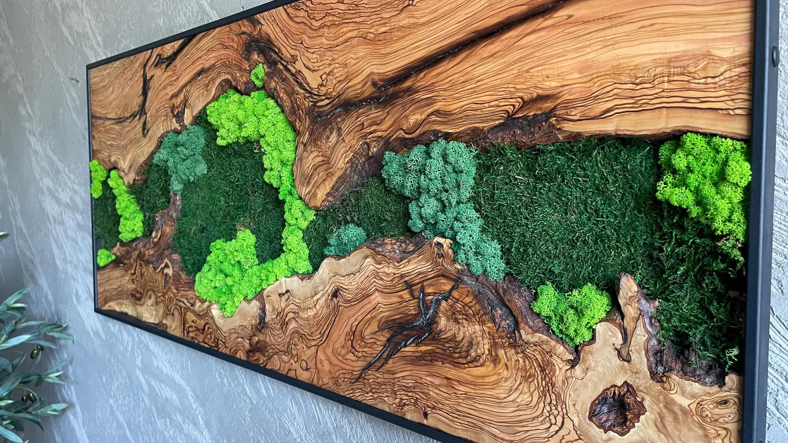 Moss and Wood Wall Art – Rustic Natural Wall Decor for Home or Office
