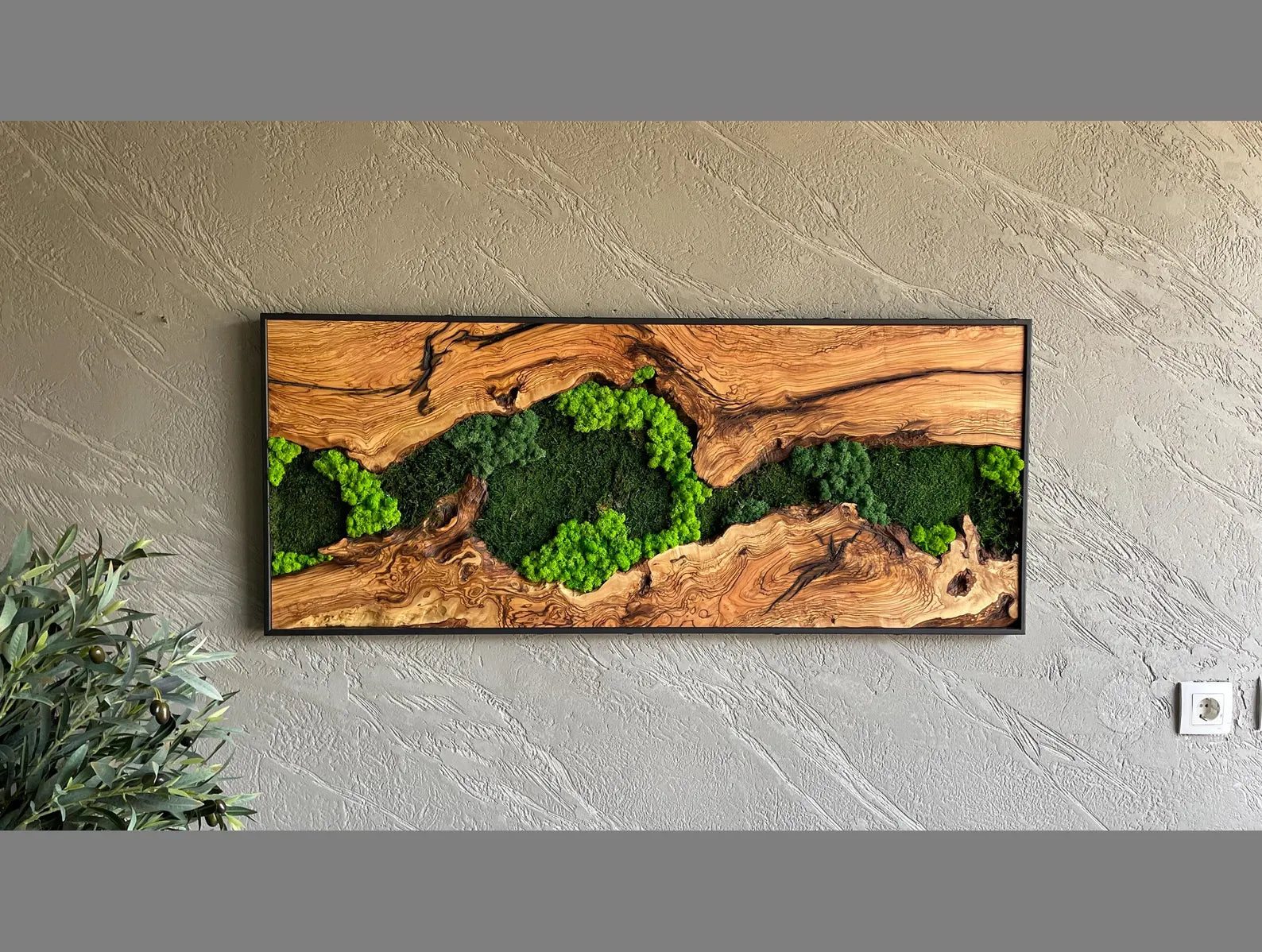 Moss and Wood Wall Art – Rustic Natural Wall Decor for Home or Office