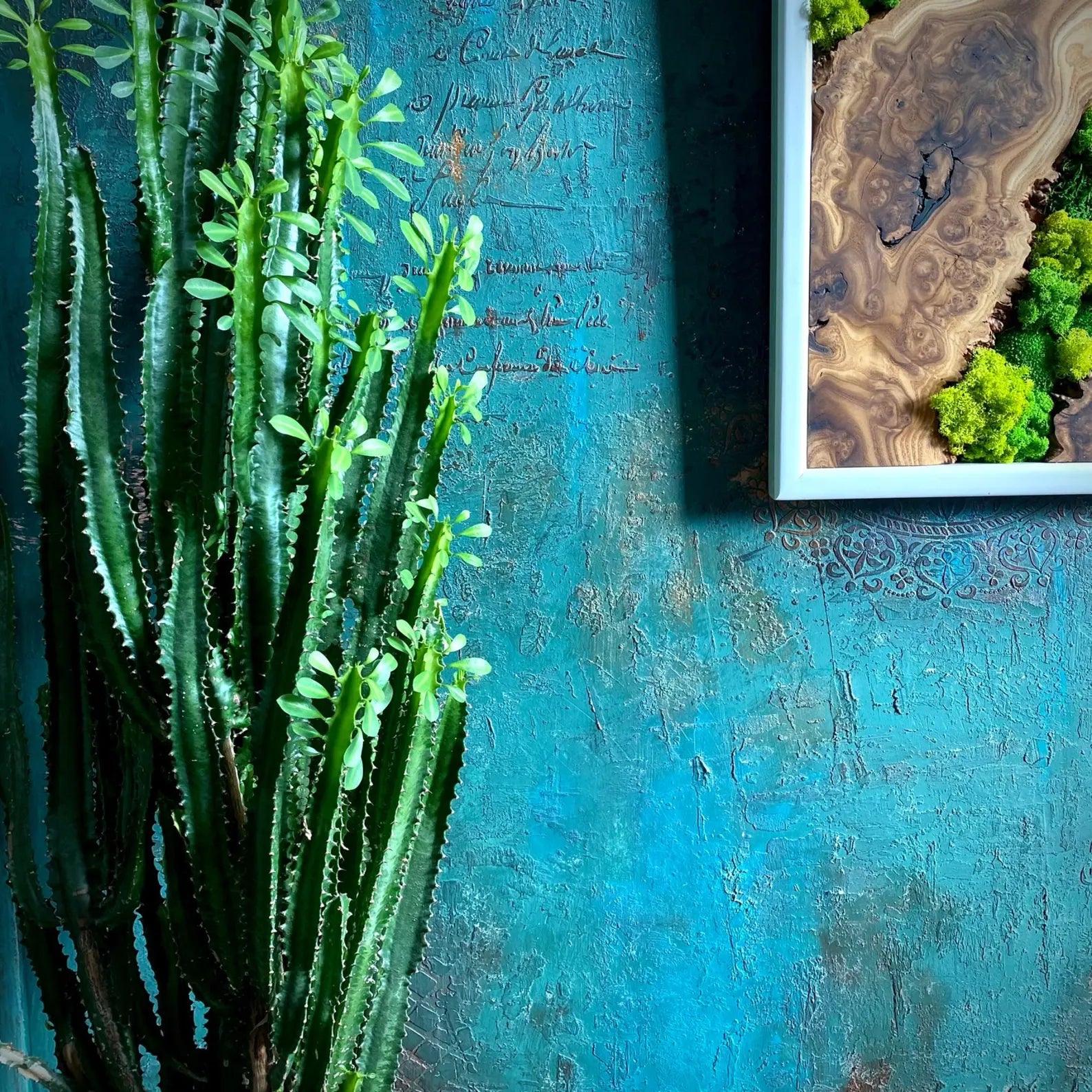 Handcrafted Moss Wall Art with Olive Wood – Rustic Wooden Home Decor