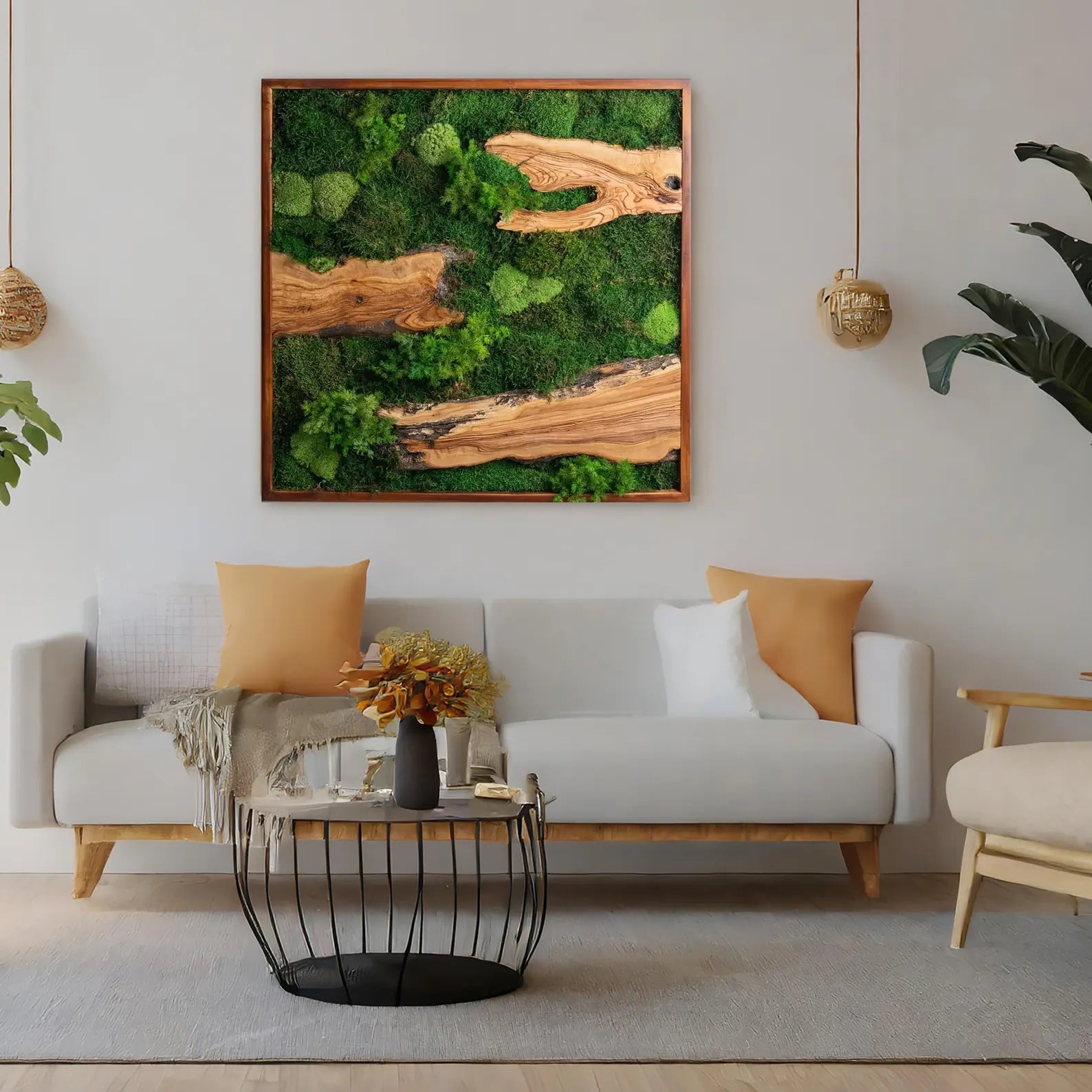Preserved Moss Art with Olive Wood – Eco-Friendly Birthday Gift & Wall Décor Present for Her