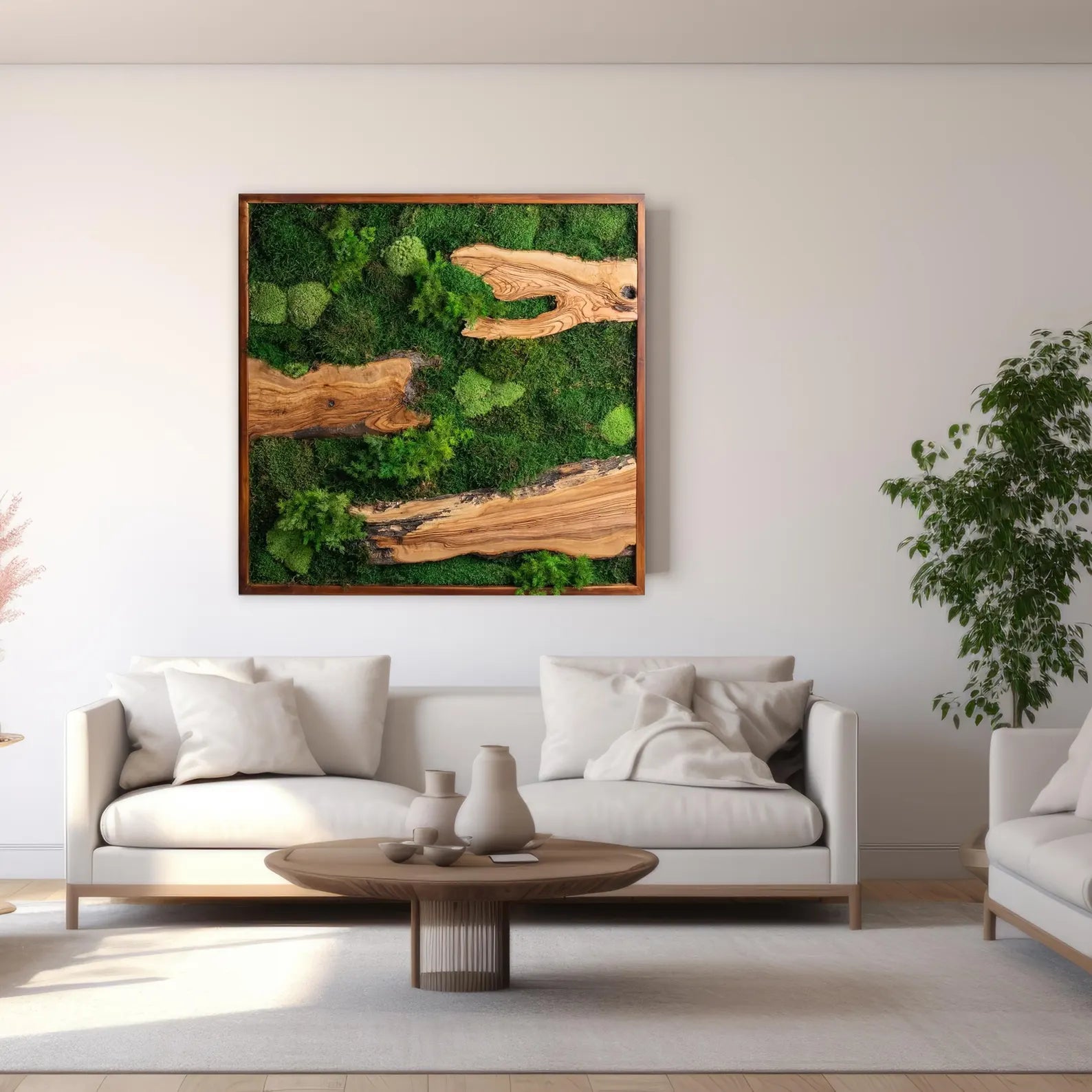 Preserved Moss Art with Olive Wood – Eco-Friendly Birthday Gift & Wall Décor Present for Her