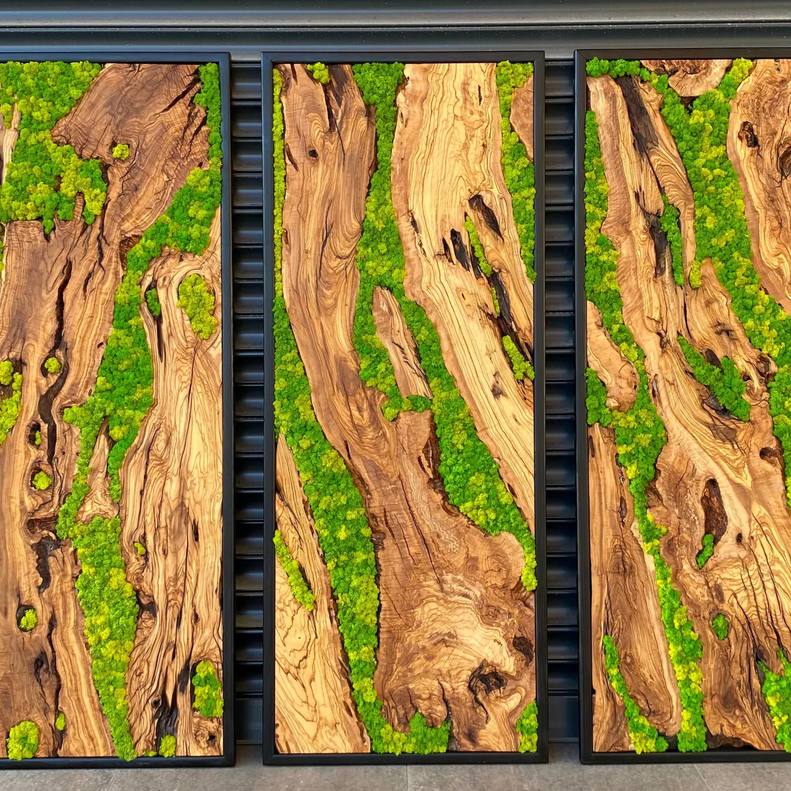 Green Moss Wall Art – Preserved Moss and Olive Wood Nature Wall Hanging
