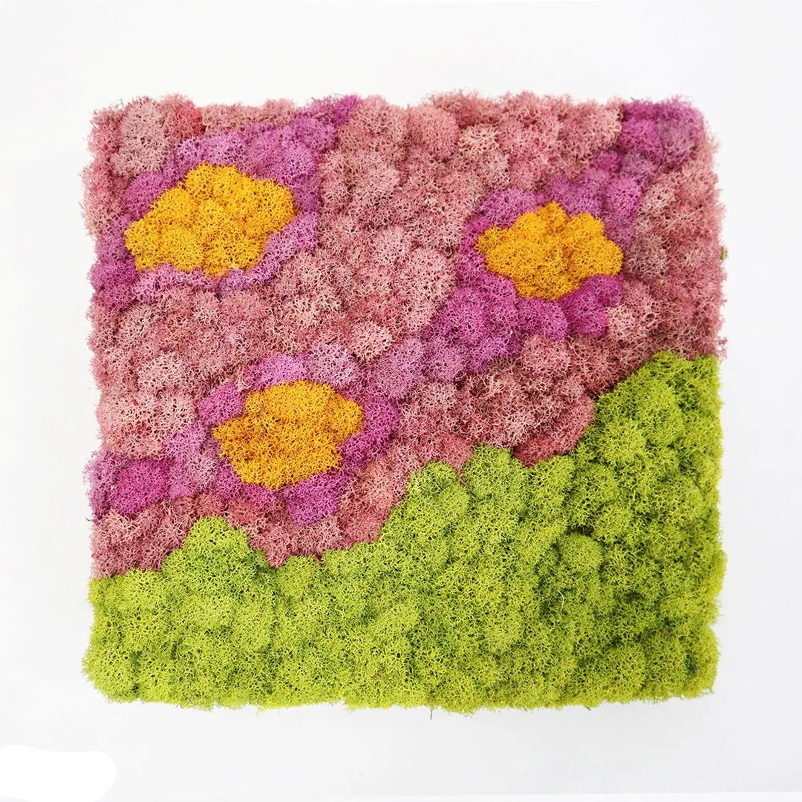 Flower Power Moss Wall Art – Retro 60s Floral Design for Home Decor
