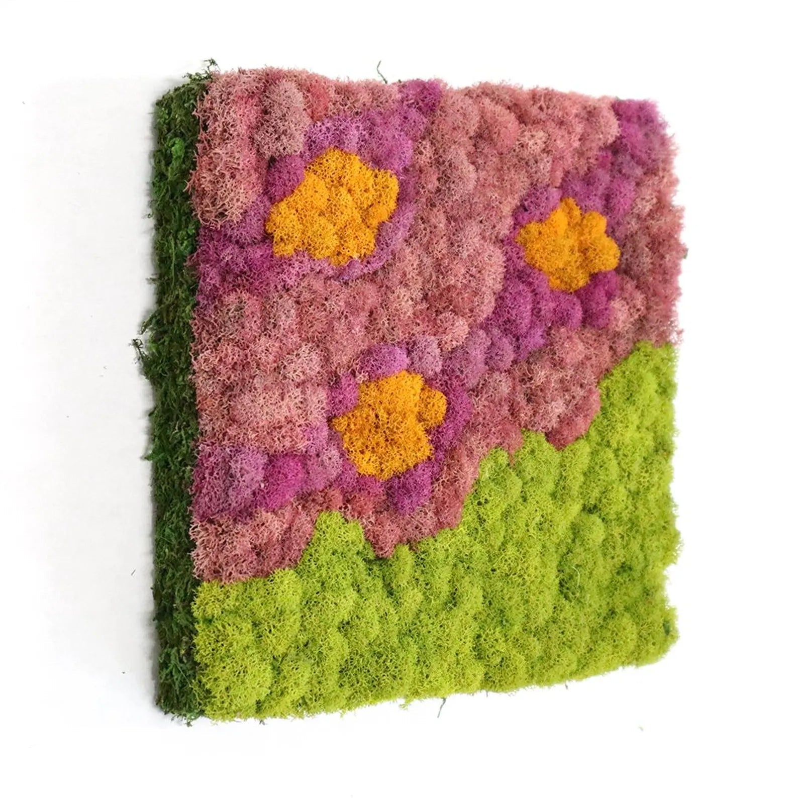 Flower Power Moss Wall Art – Retro 60s Floral Design for Home Decor