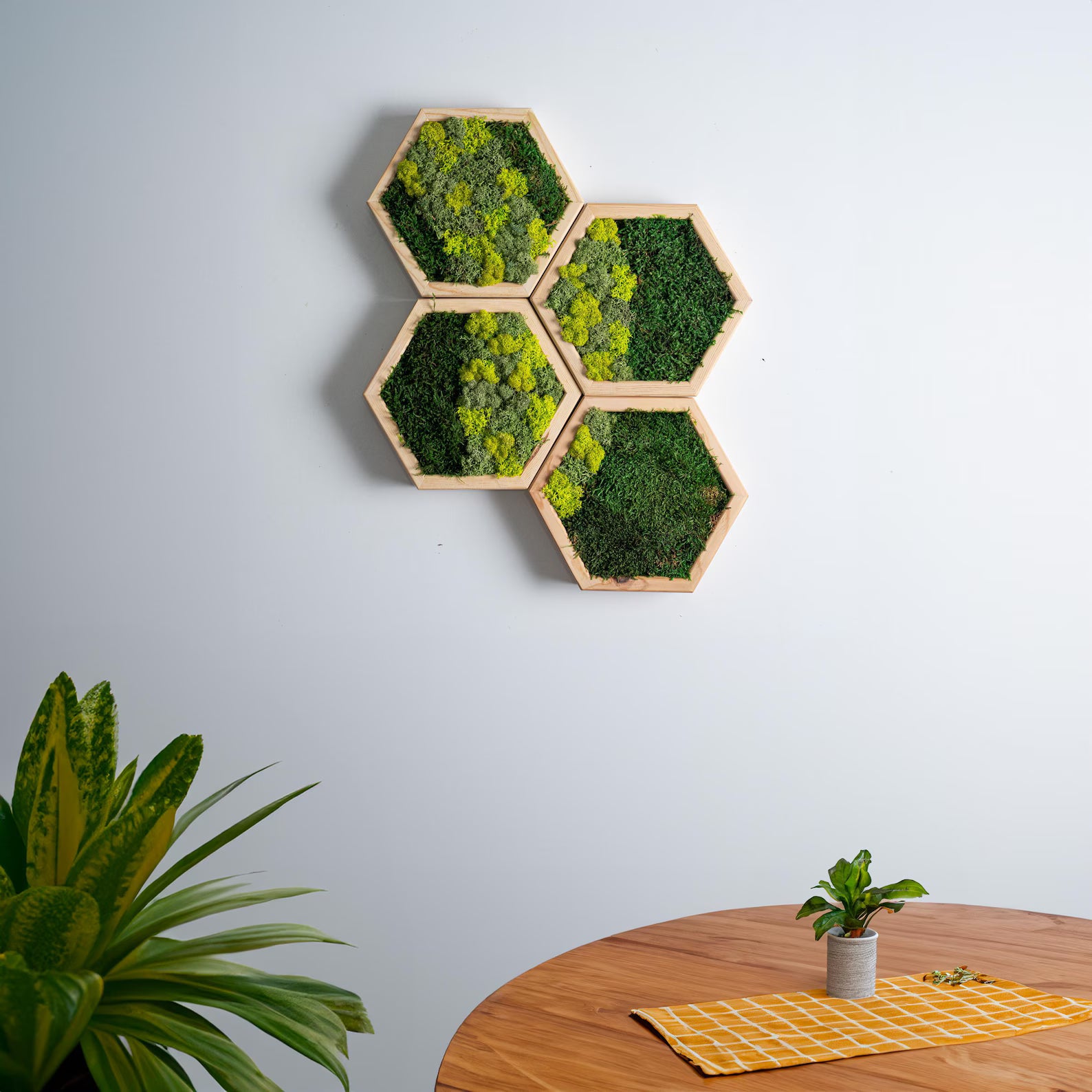 Hexagon Wall Moss Decor, Preserved Moss Art Framed, Honeycomb Wood And Moss Wall Art, Wall Hangings, Anniversary Gifts, Living Room Decor