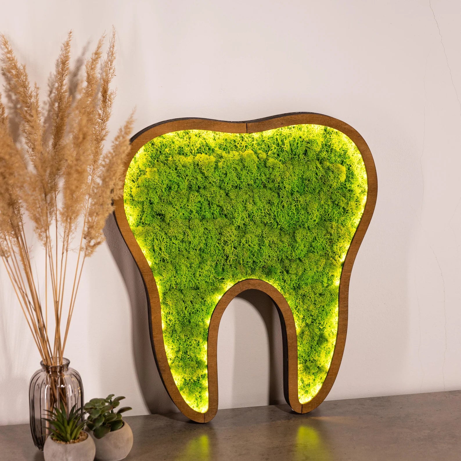 LED Moss Tooth Wall Art – Dental Office Décor, Dentist Gift & Orthodontist Sign