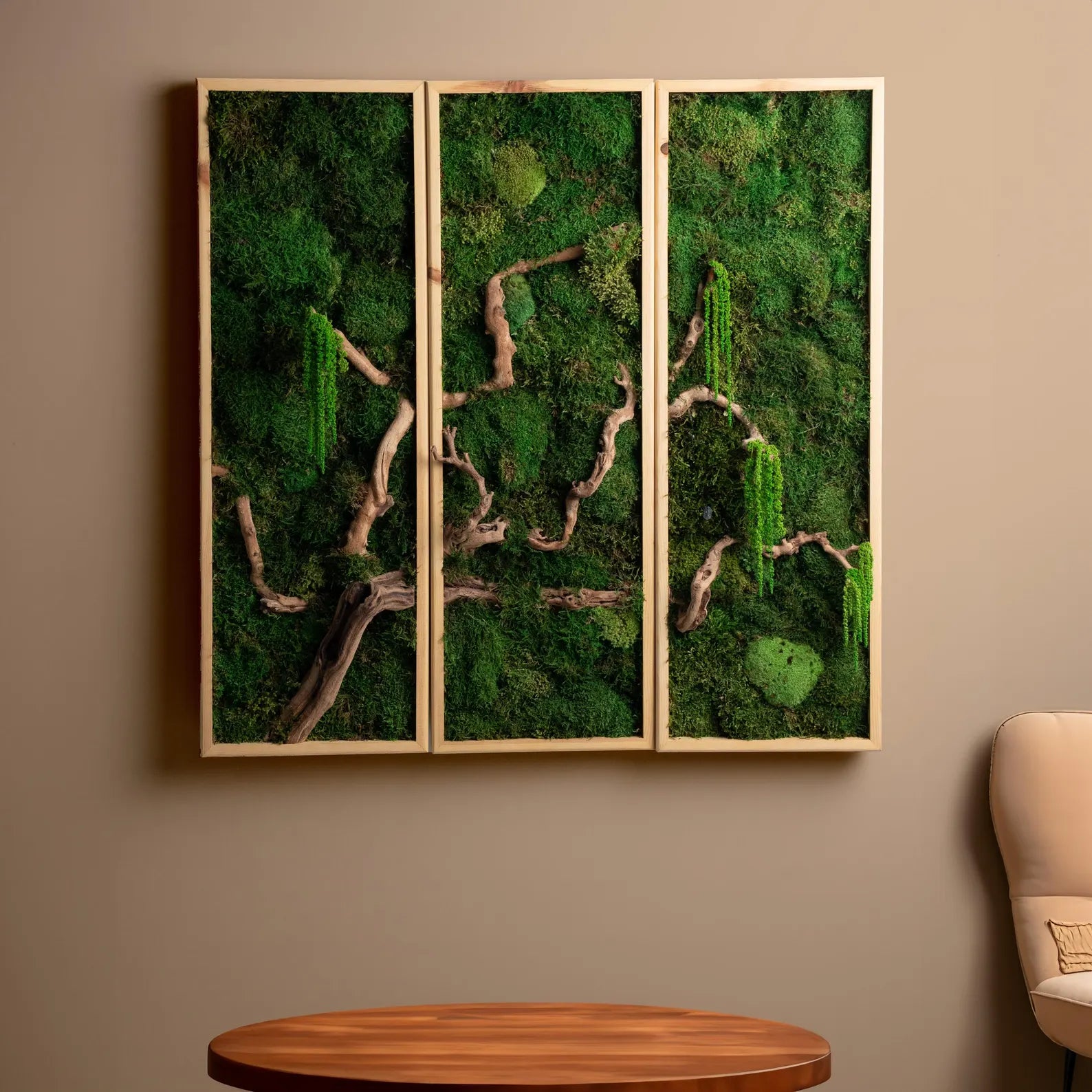 Bonsai Wall Art – Wooden Moss Wall Decor, Modern Home and Office Decoration, Vertical Garden, Mediterranean Style