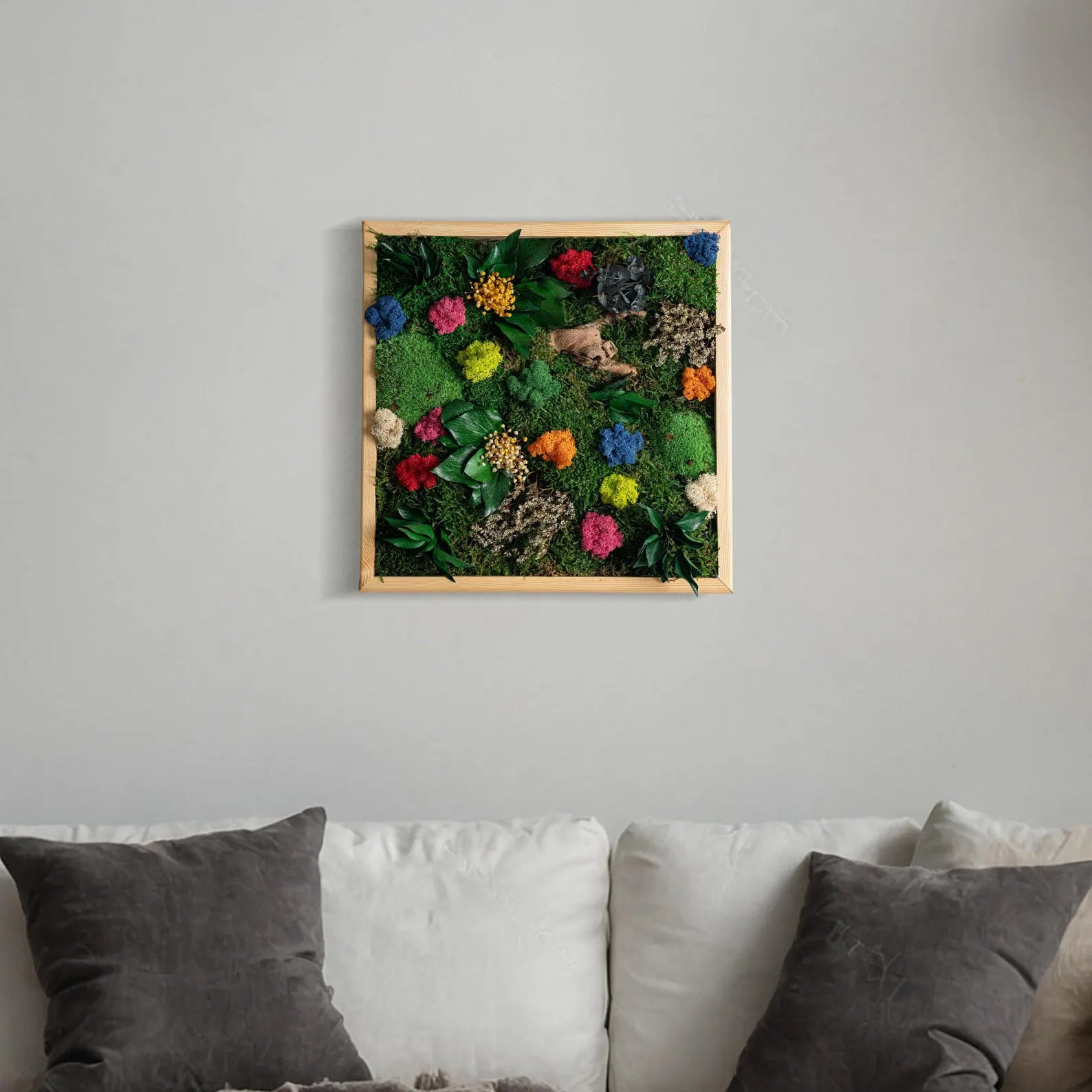 Eco-Friendly Preserved Moss Wall Art – Square Wooden Panel for Home Decor