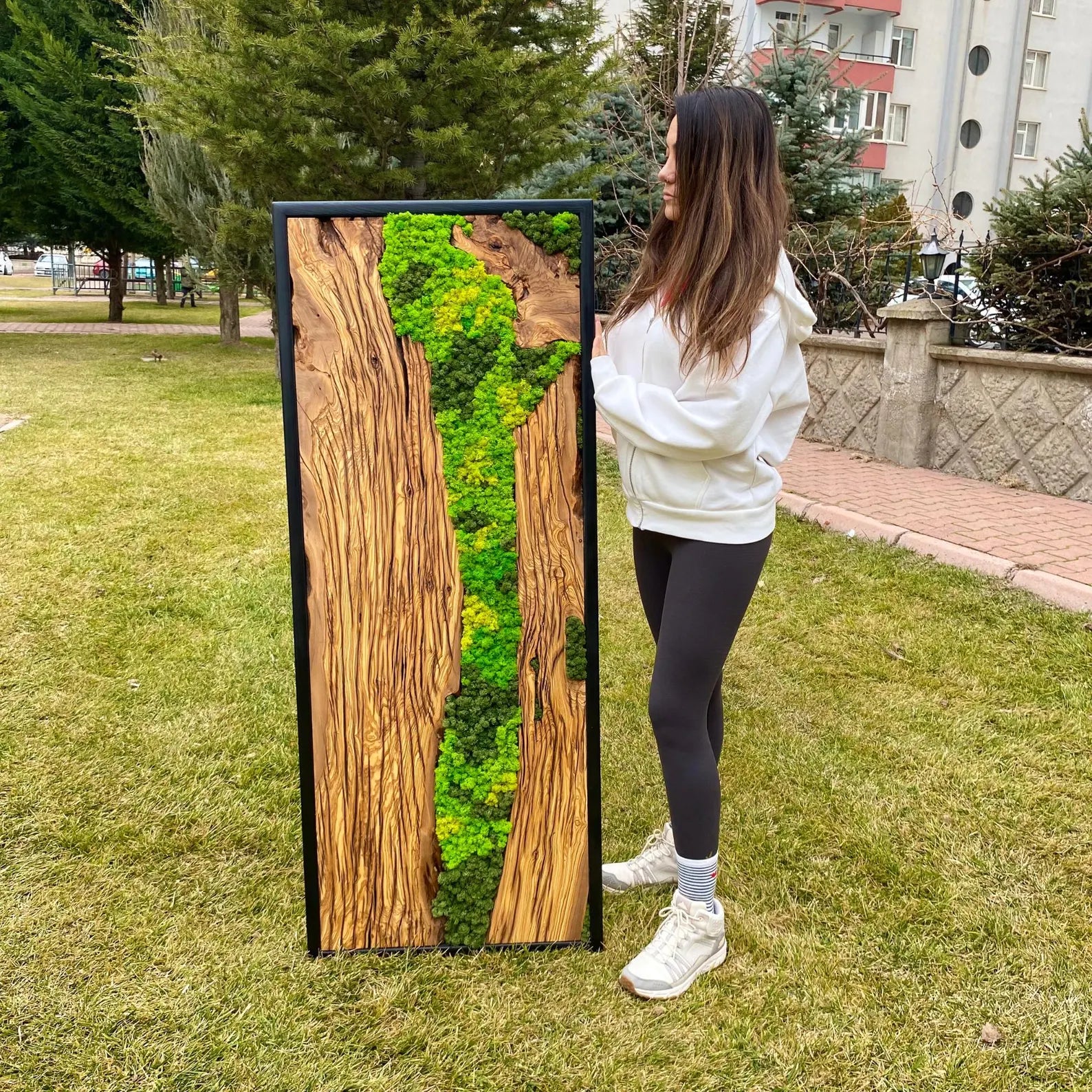 Preserved Moss Wall Art – Made to Order Olive Wood Wall Decor for Living Room