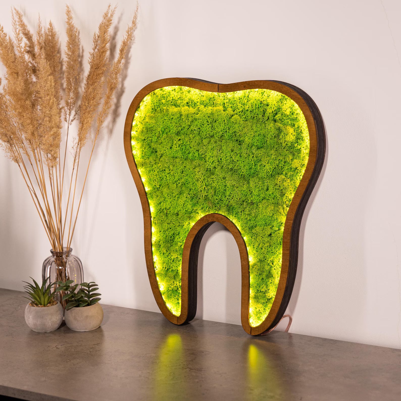 LED Moss Tooth Wall Art – Dental Office Décor, Dentist Gift & Orthodontist Sign