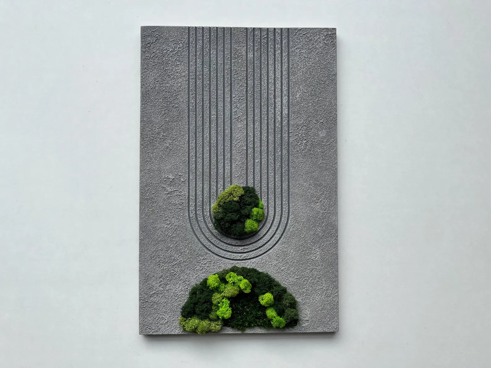 Gray Textured Wall Art with Preserved Moss – Modern Carved Decor