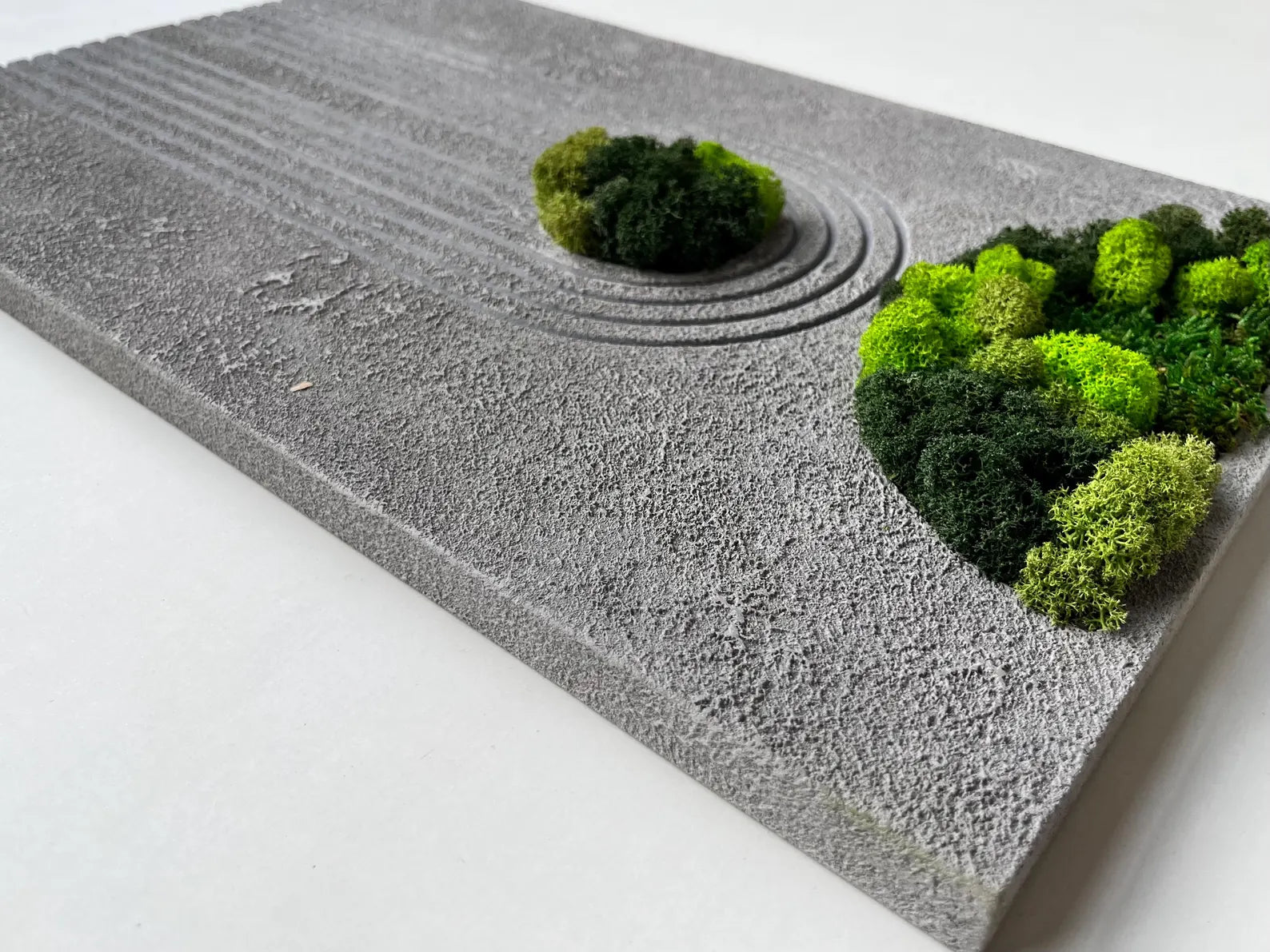Gray Textured Wall Art with Preserved Moss – Modern Carved Decor