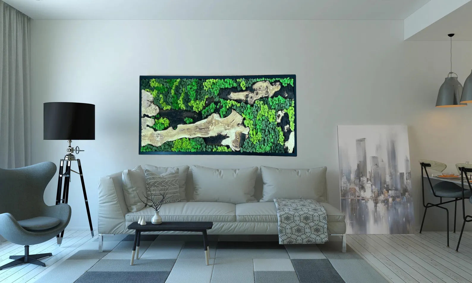 Handcrafted Olive Wood and Moss Wall Art – Preserved Moss Décor & Biophilic Wall Hanging
